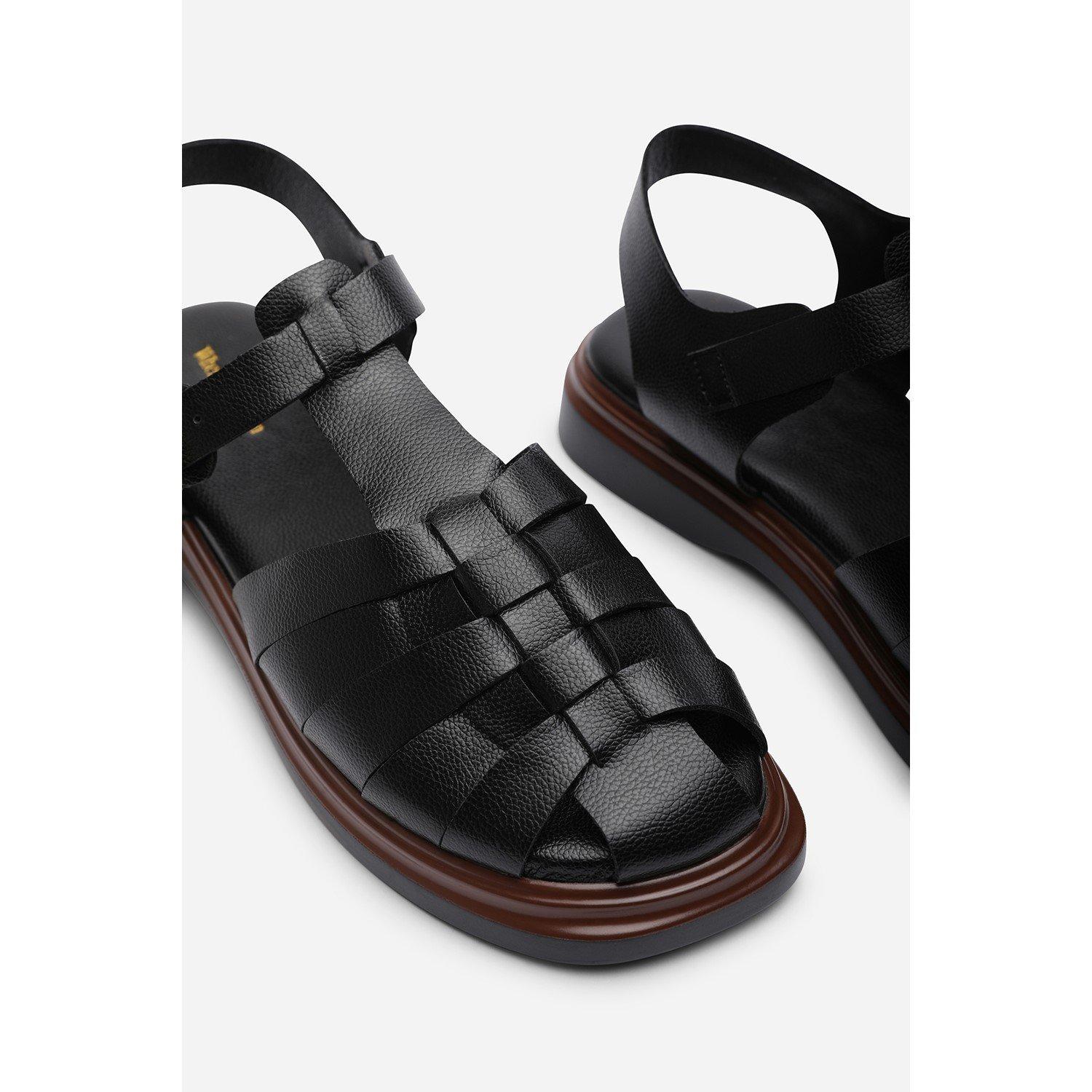 Black Grain PU - Wheres That From - Where’s Fisherman Woven Straps Flatform Sandal - 5