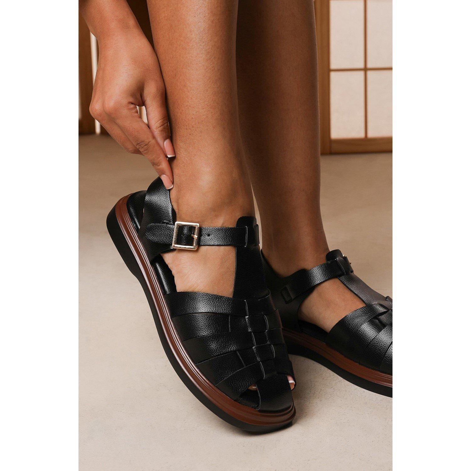 Black Grain PU - Wheres That From - Where’s Fisherman Woven Straps Flatform Sandal - 6