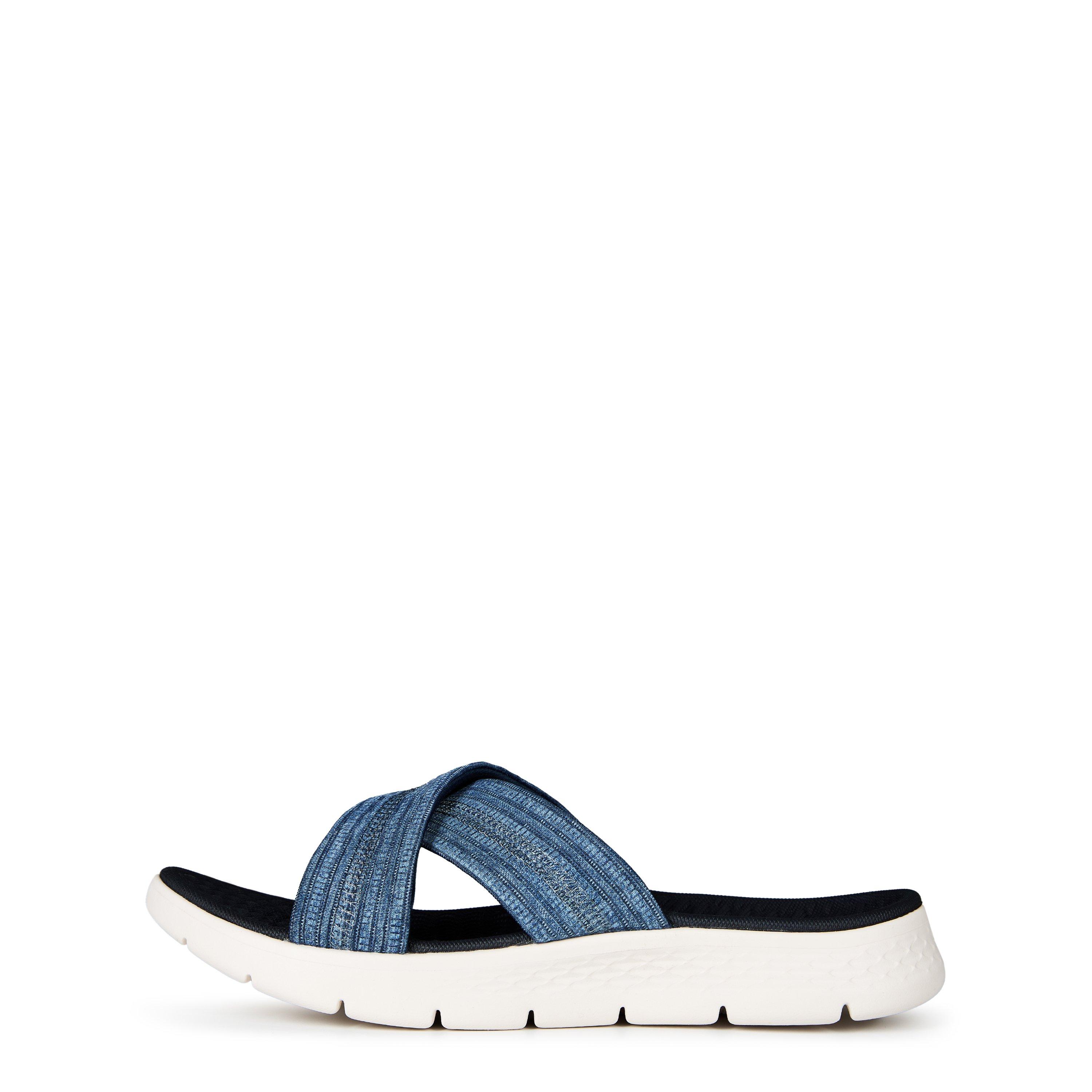 Azul marino - Skechers - Crossband Slide W Memory Foam Strap Flat Sandals Womens - 2