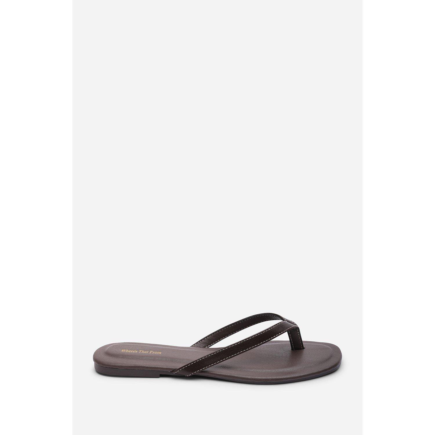 Dk Brown PU - Wheres That From - Where’s Flip Flop Sandal with Contrast Stitch Detail - 2