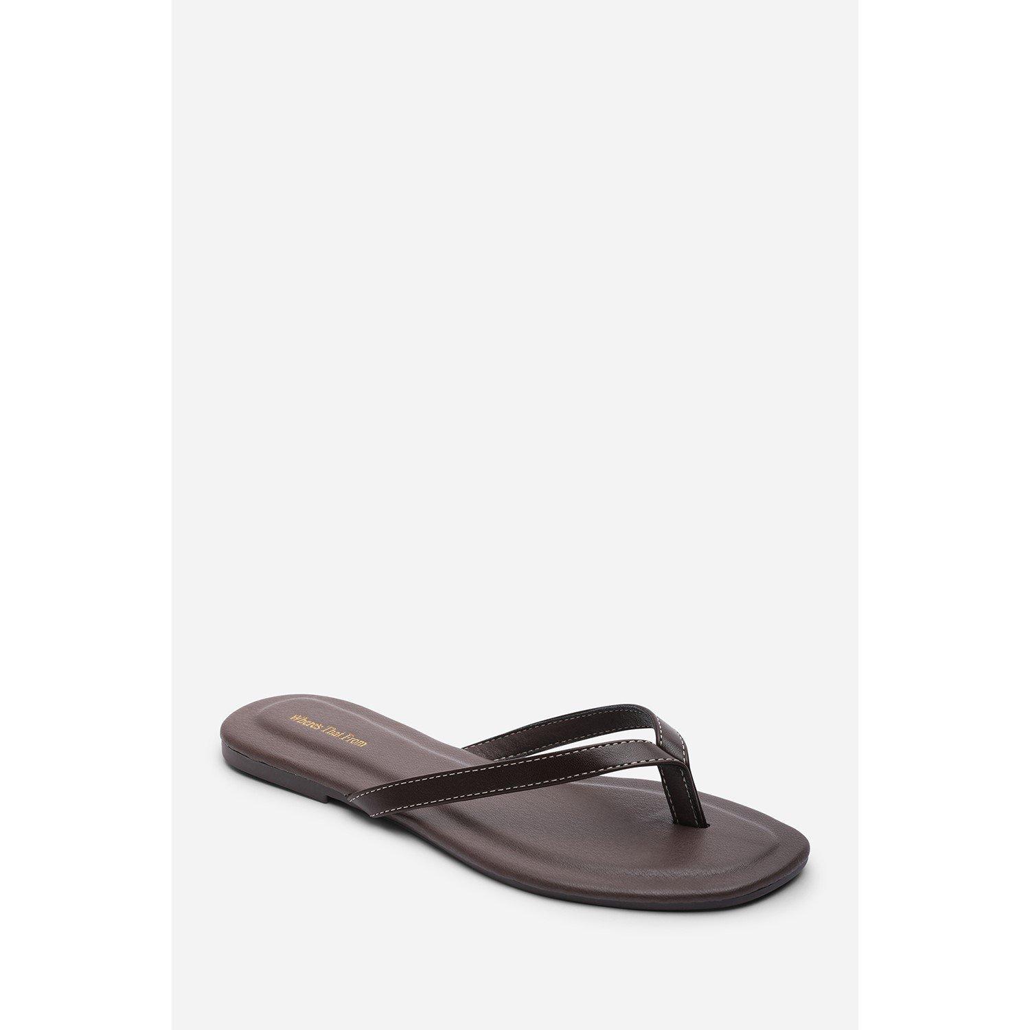 Dk Brown PU - Wheres That From - Where’s Flip Flop Sandal with Contrast Stitch Detail - 3