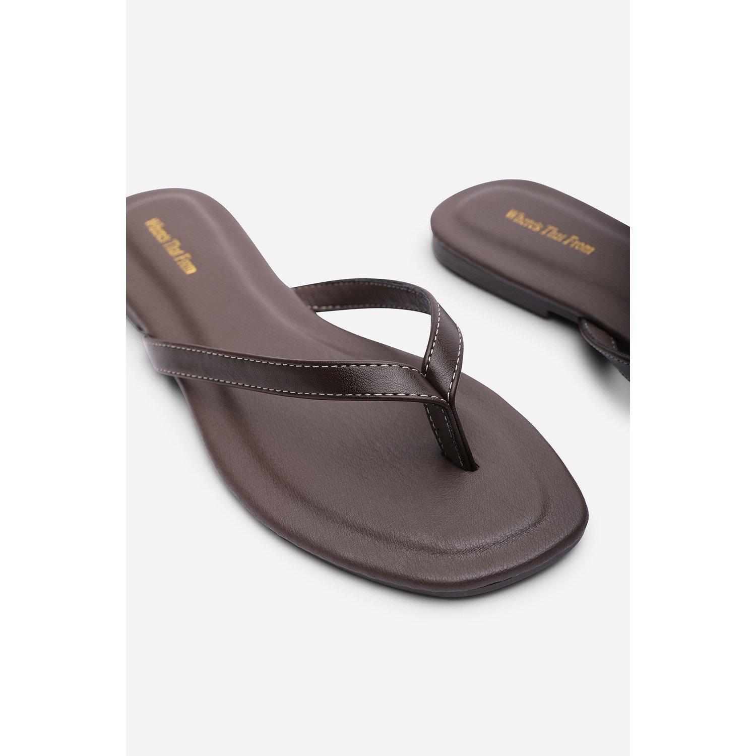 Dk Brown PU - Wheres That From - Where’s Flip Flop Sandal with Contrast Stitch Detail - 5