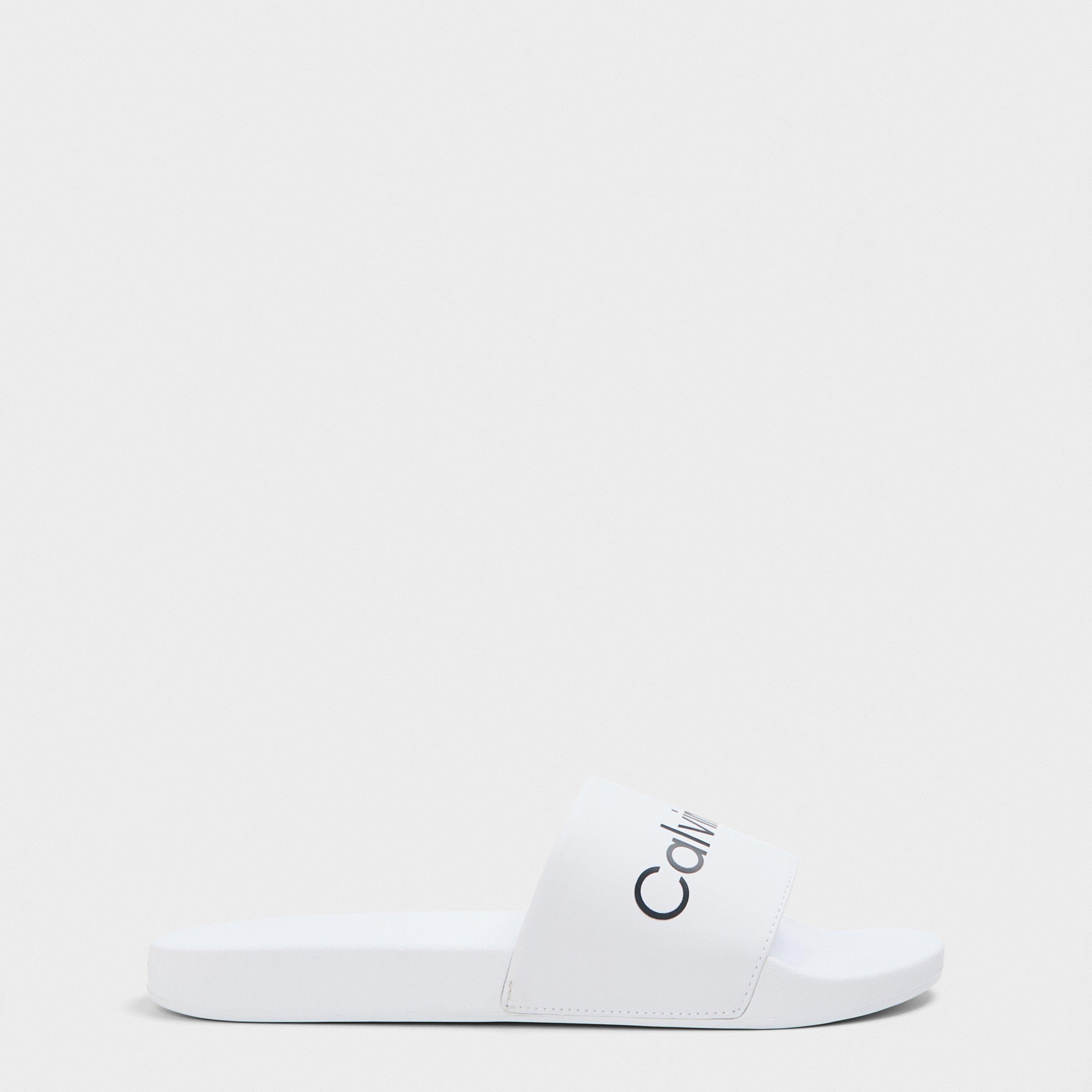 Calvin Klein Men's Pool Logo Sliders - White/Black - 11 (45)