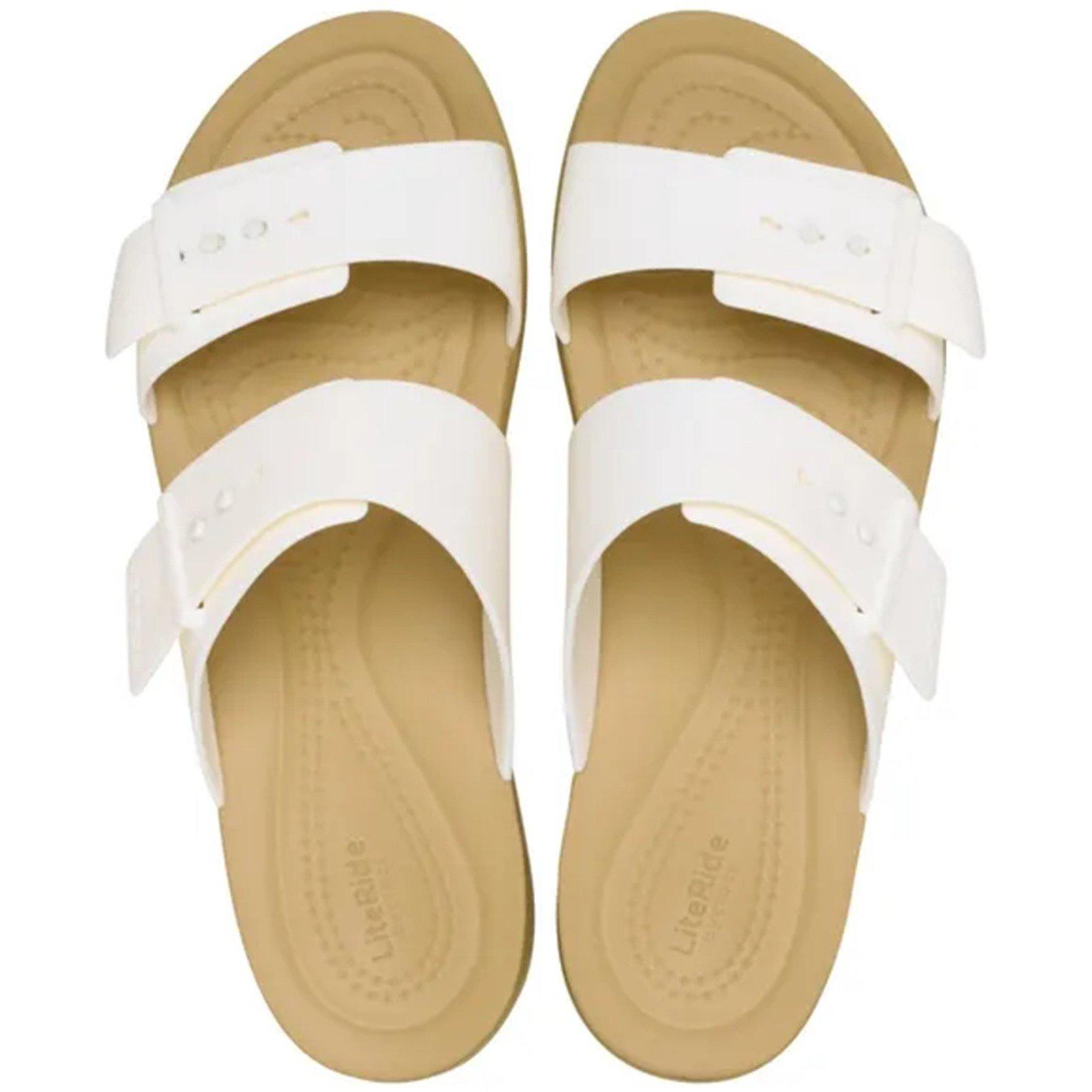 Chalk/Tan - Crocs - Women's Brklyn Bkl Low Flat Sandals - 3