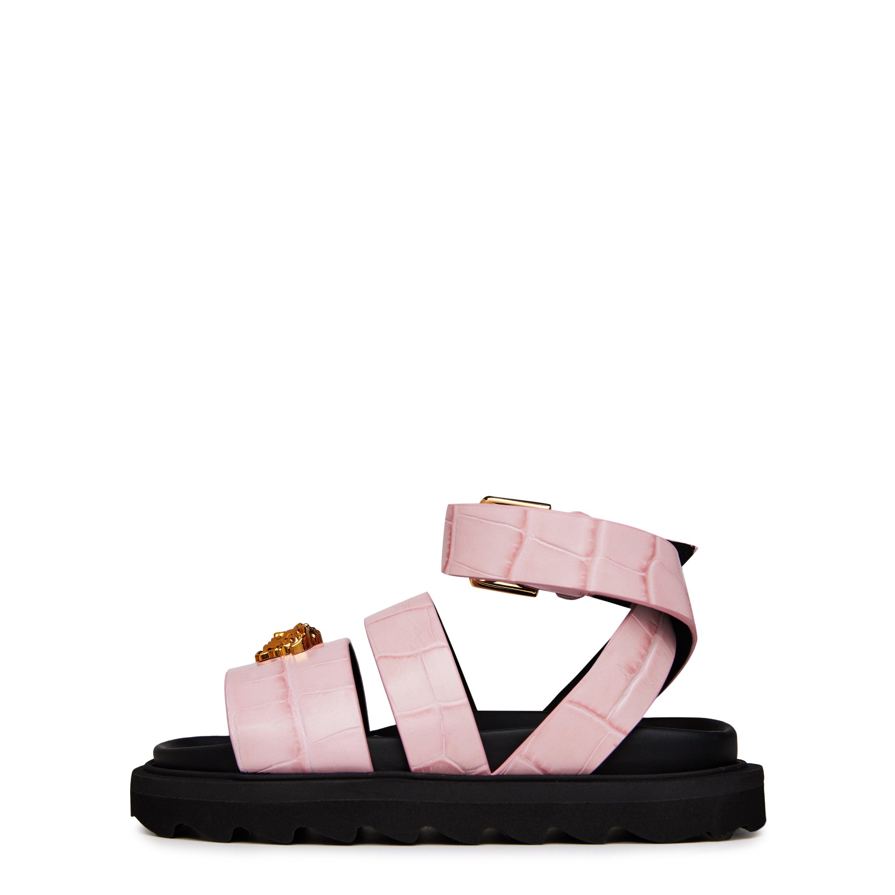 Pnk/Gld 1PG4V - Versace - Kids' Medusa Croc Flat Sandals - 2