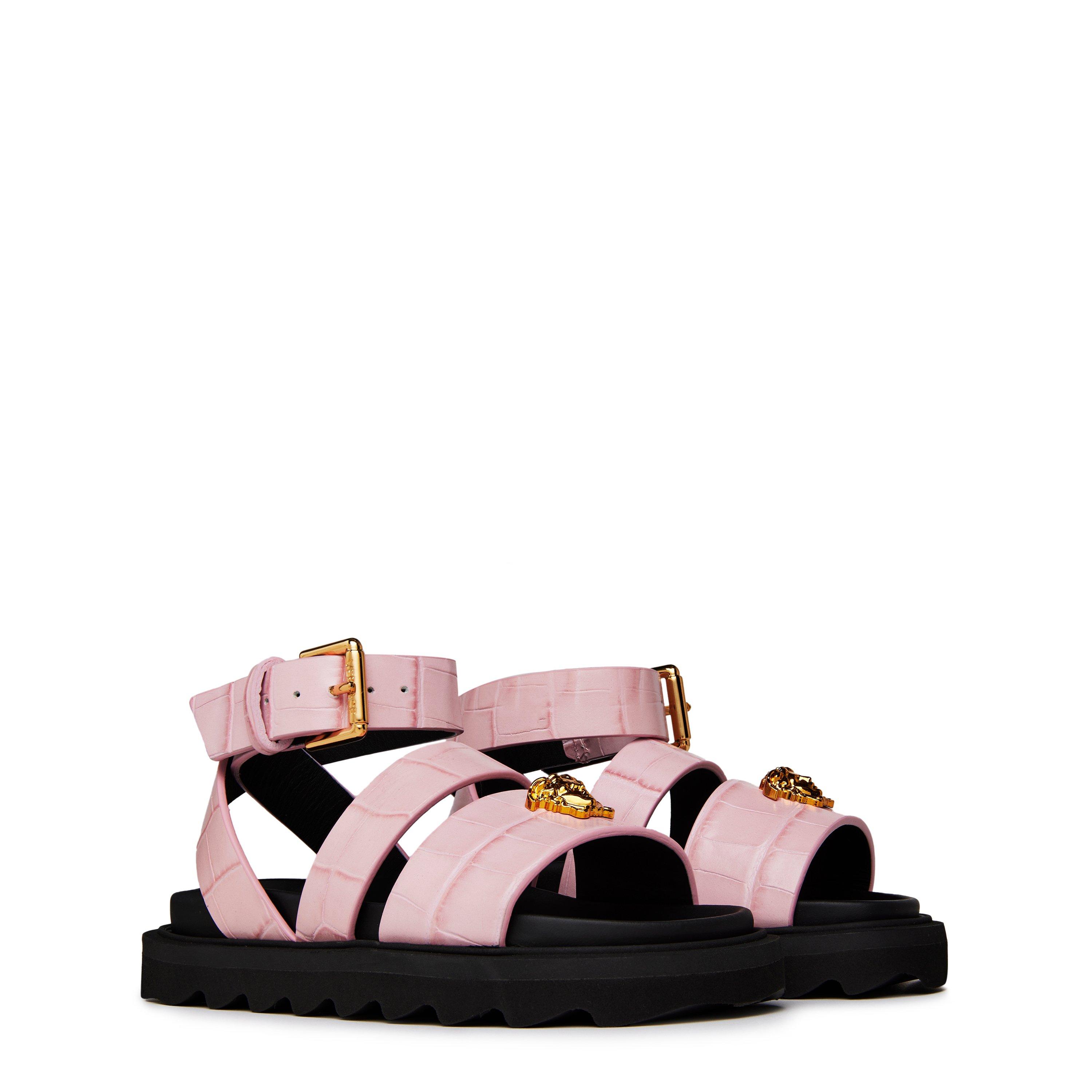 Pnk/Gld 1PG4V - Versace - Kids' Medusa Croc Flat Sandals - 3