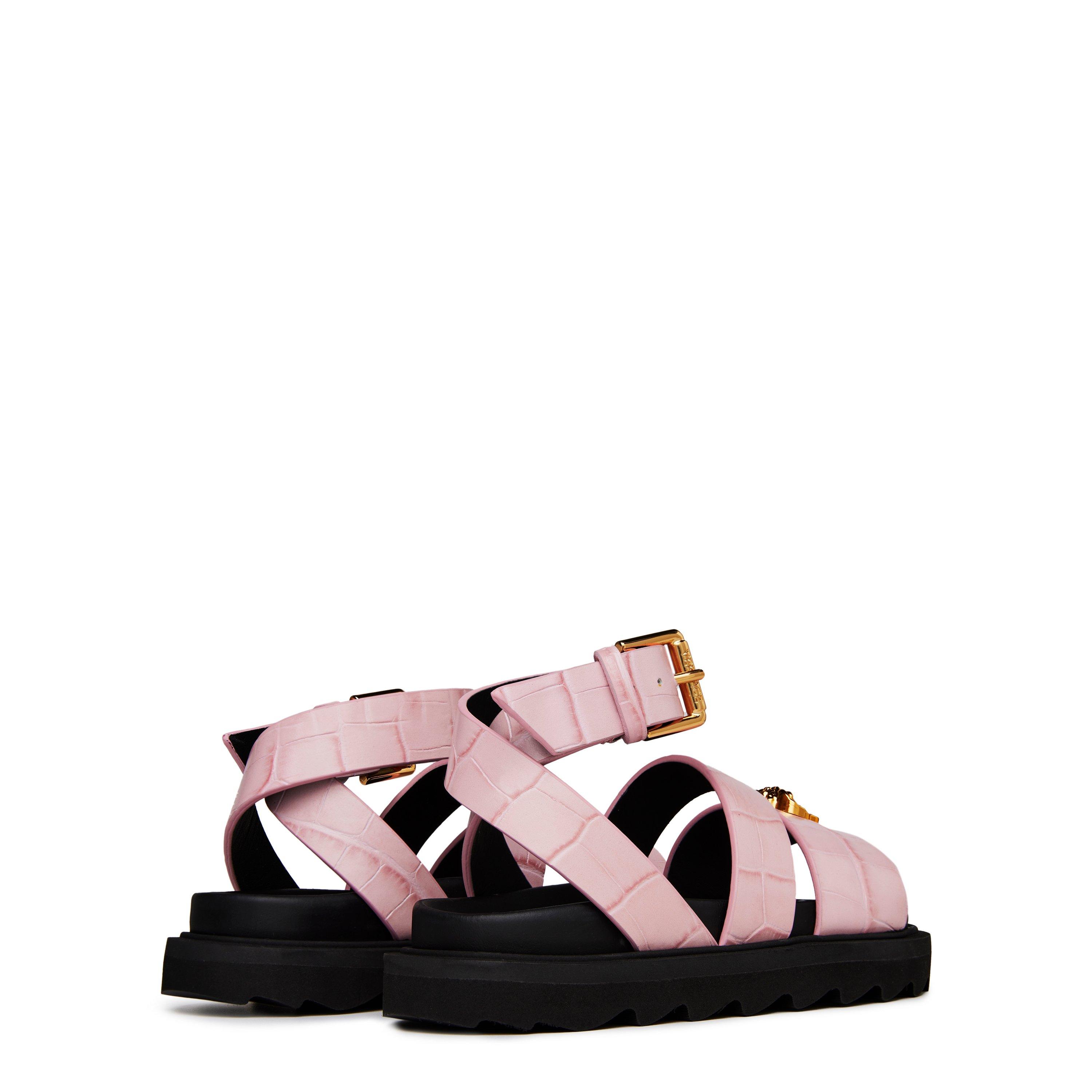 Pnk/Gld 1PG4V - Versace - Kids' Medusa Croc Flat Sandals - 4