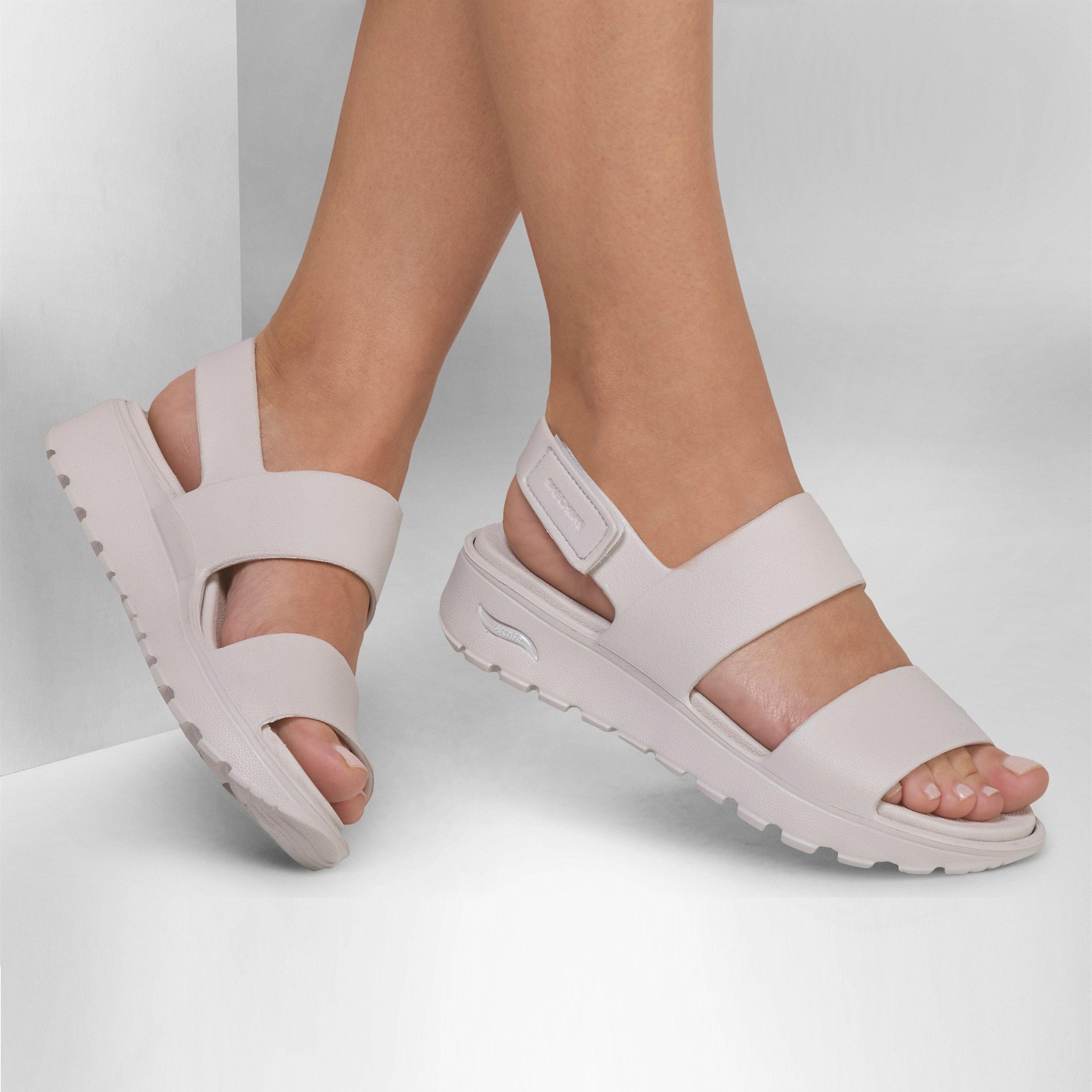 Natural - Skechers - Arch Fit Footsteps Flat Sandals Womens - 3