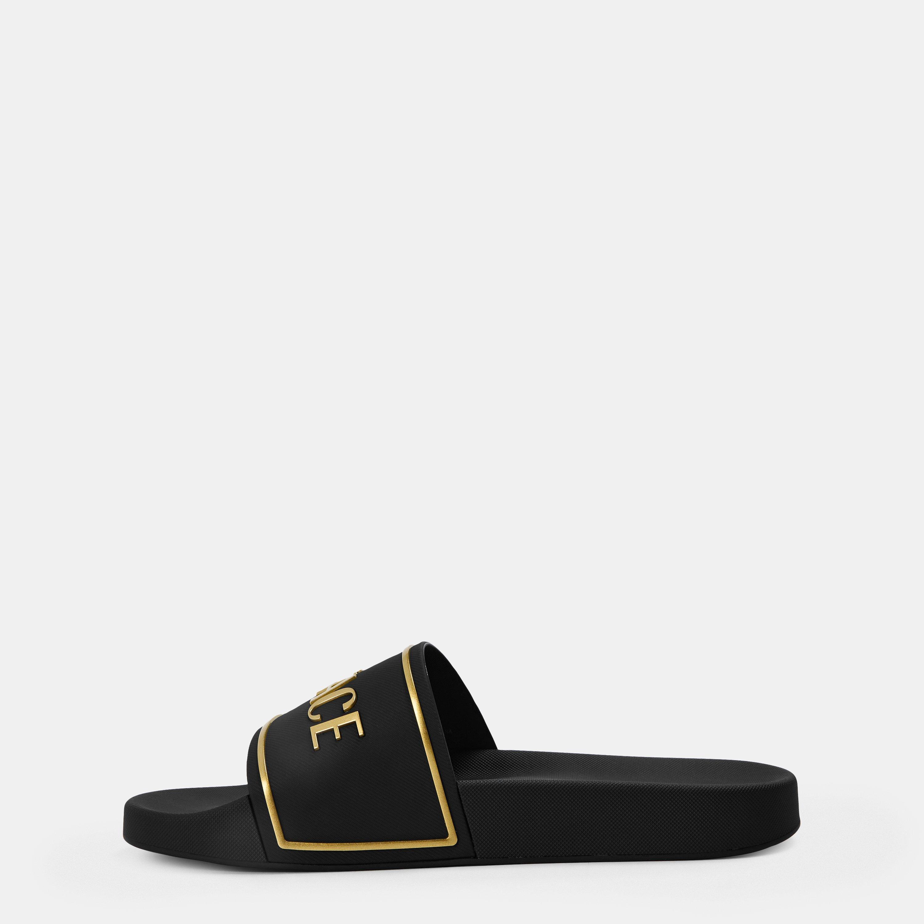Black/Gold - Versace - Men's Emboss Pool Sliders - 2