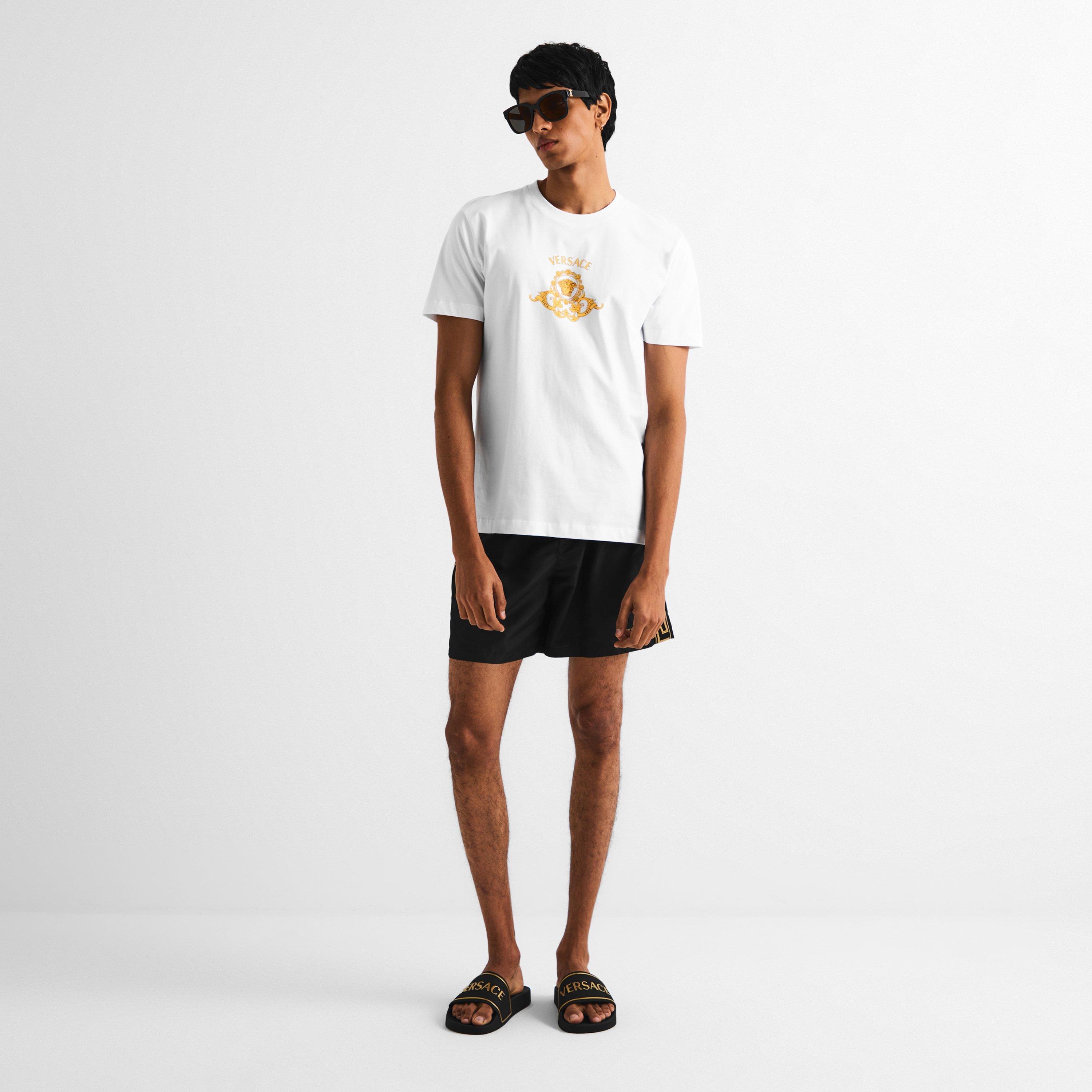 Black/Gold - Versace - Men's Emboss Pool Sliders - 6