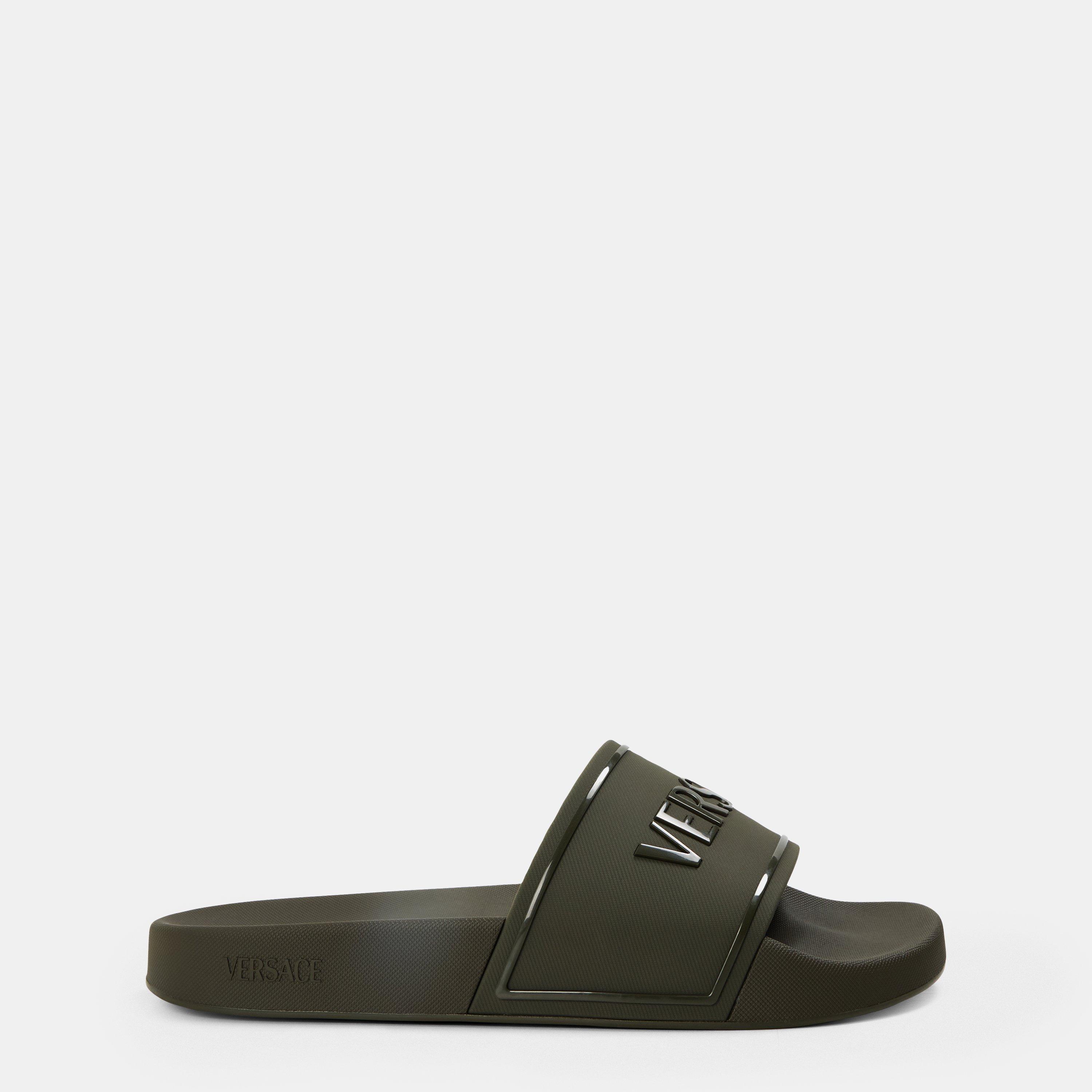 Khaki - Versace - Men's Emboss Pool Sliders - 1