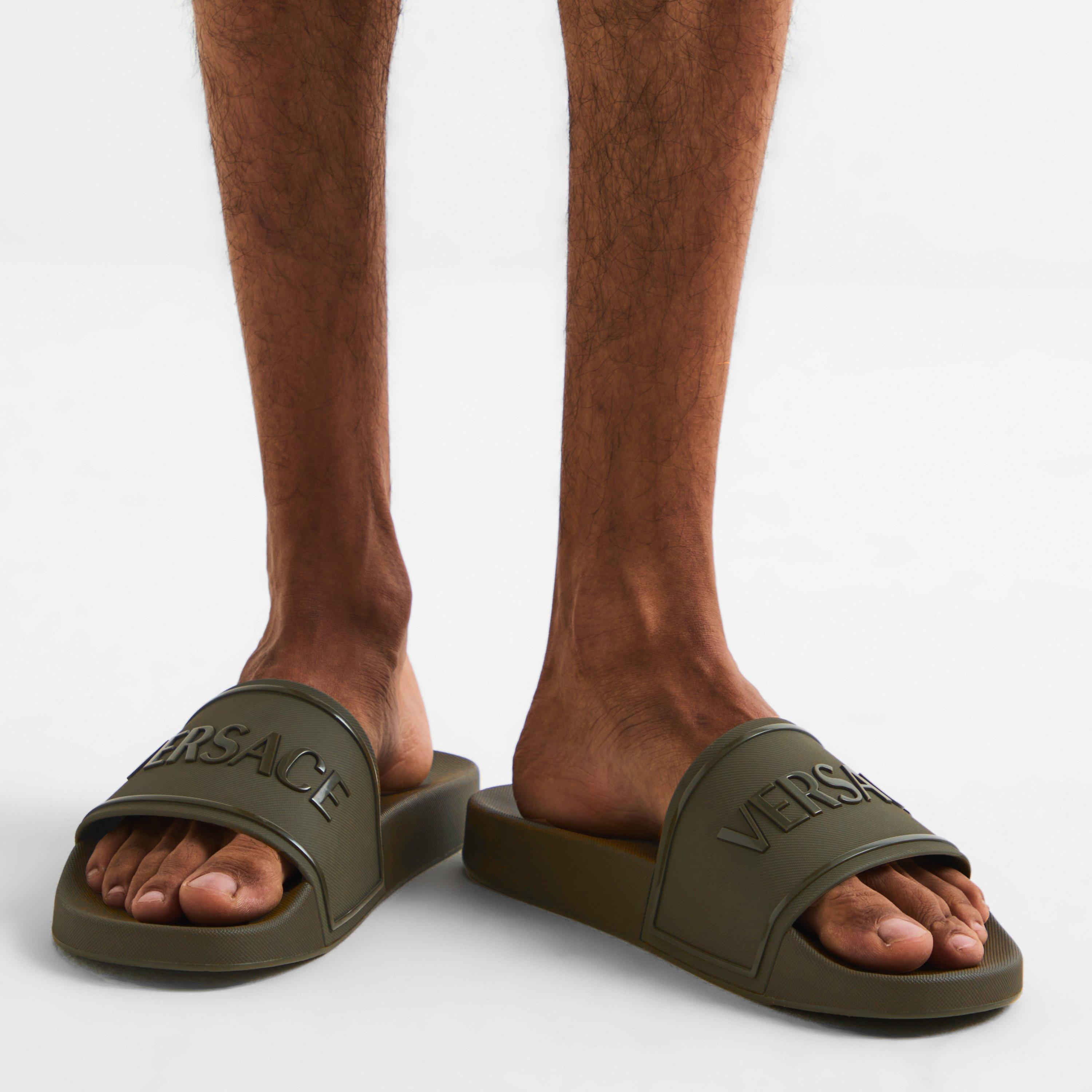 Khaki - Versace - Men's Emboss Pool Sliders - 3