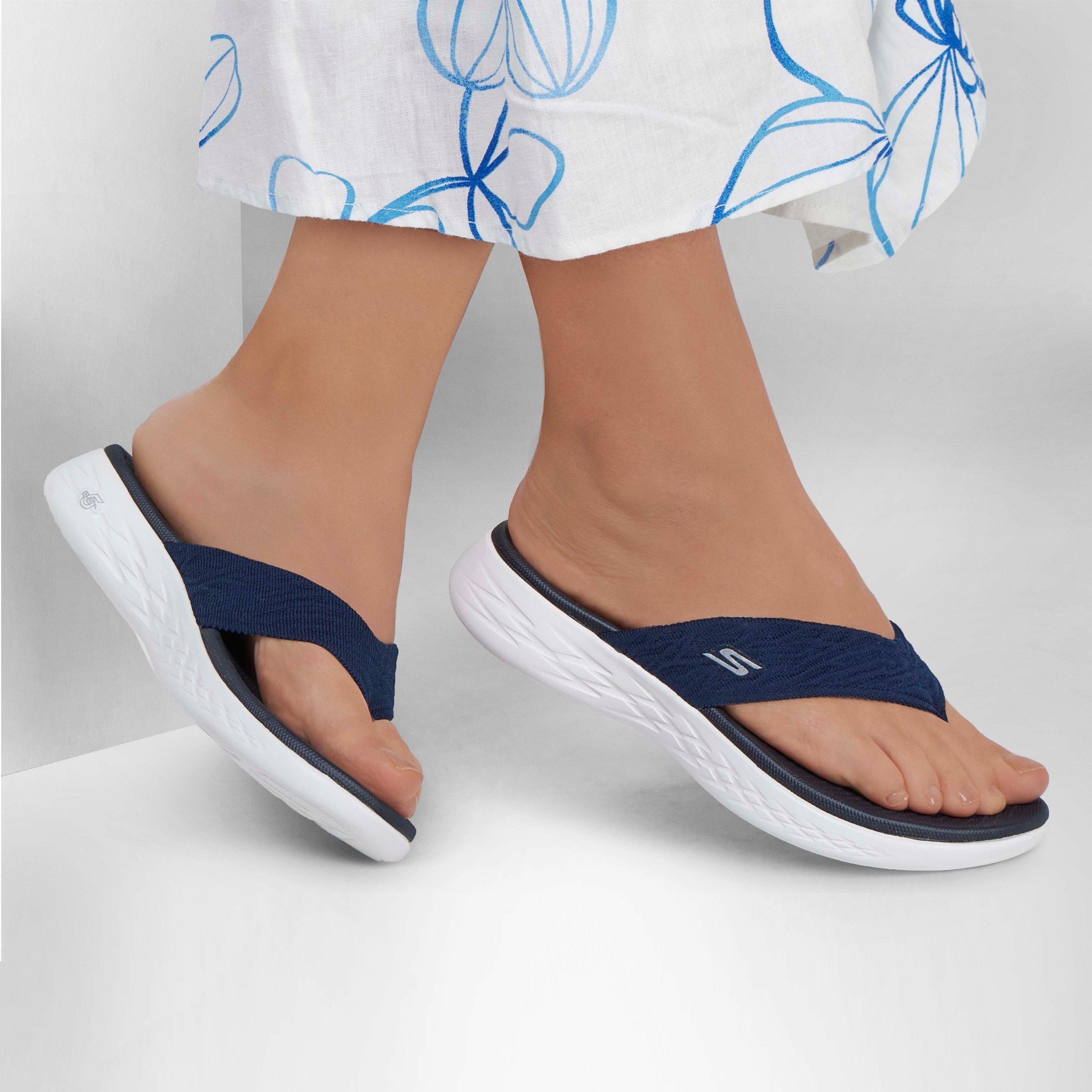 Blu navy - Skechers - Knit 3pt Sandal W Molded Footbed Flat Sandals Womens - 3