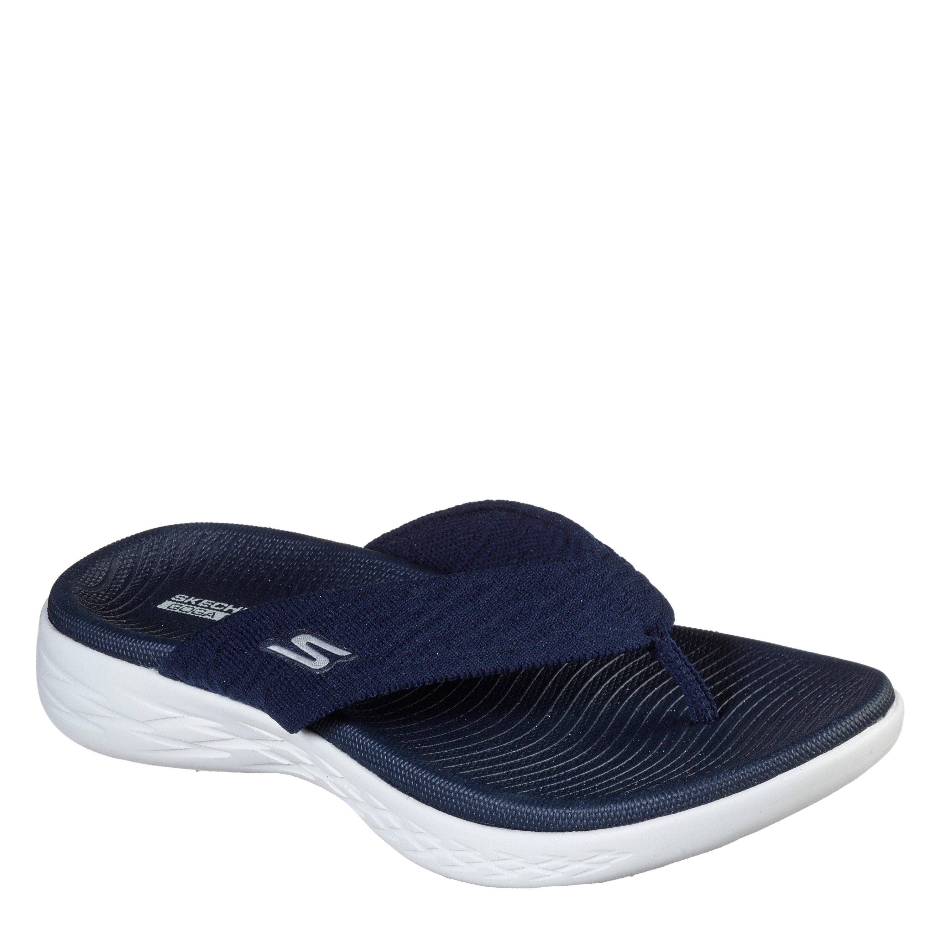 Blu navy - Skechers - Knit 3pt Sandal W Molded Footbed Flat Sandals Womens - 4