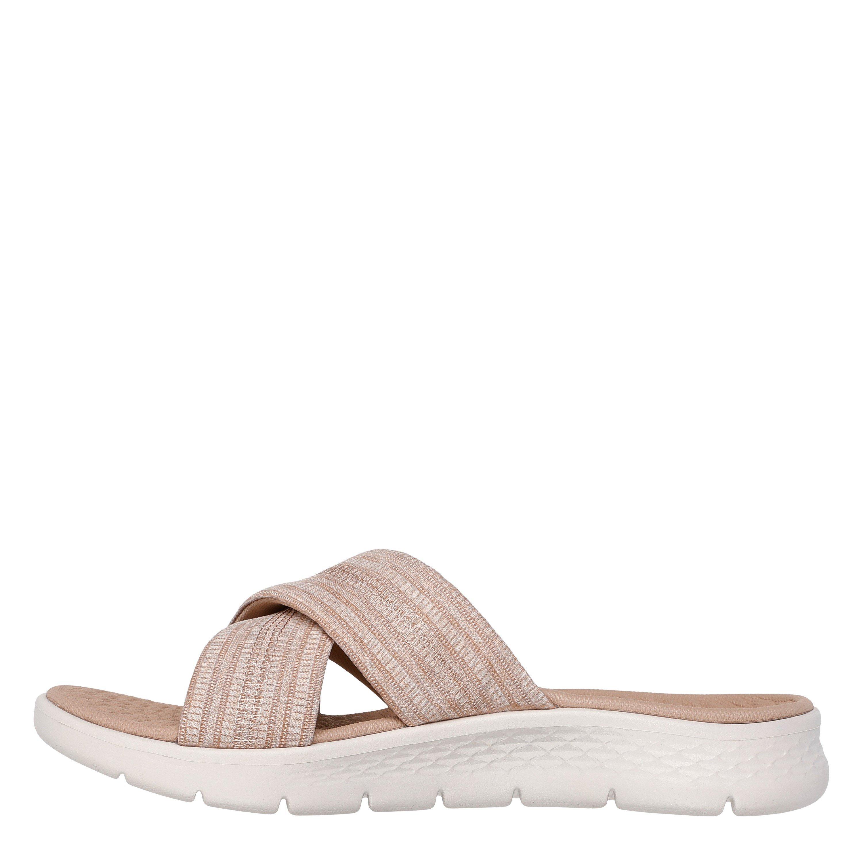 Taupe - Skechers - Crossband Slide W Memory Foam Strap Flat Sandals Womens - 2