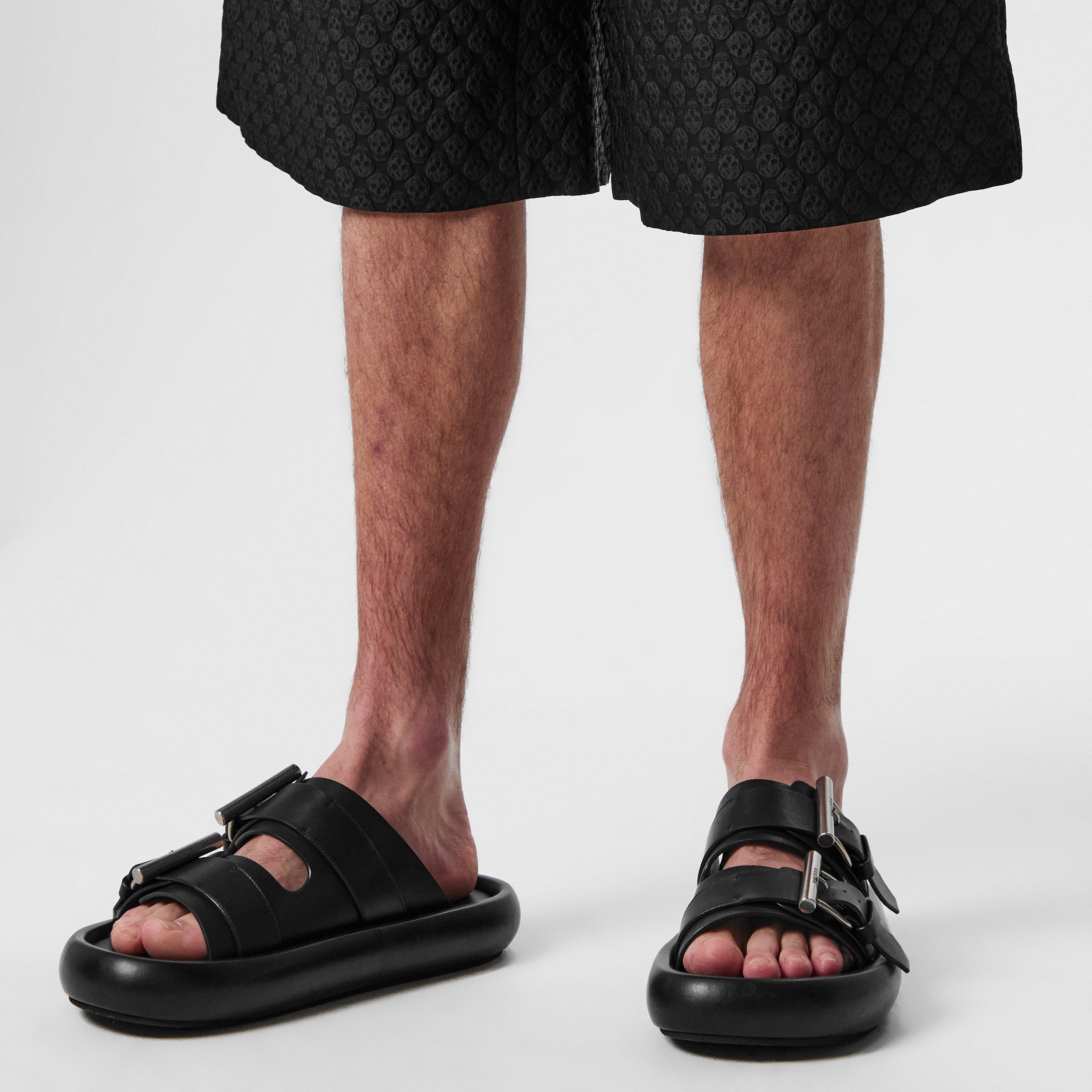 Black/Silver - Alexander McQueen - Leather Double Buckle Sandals - 2