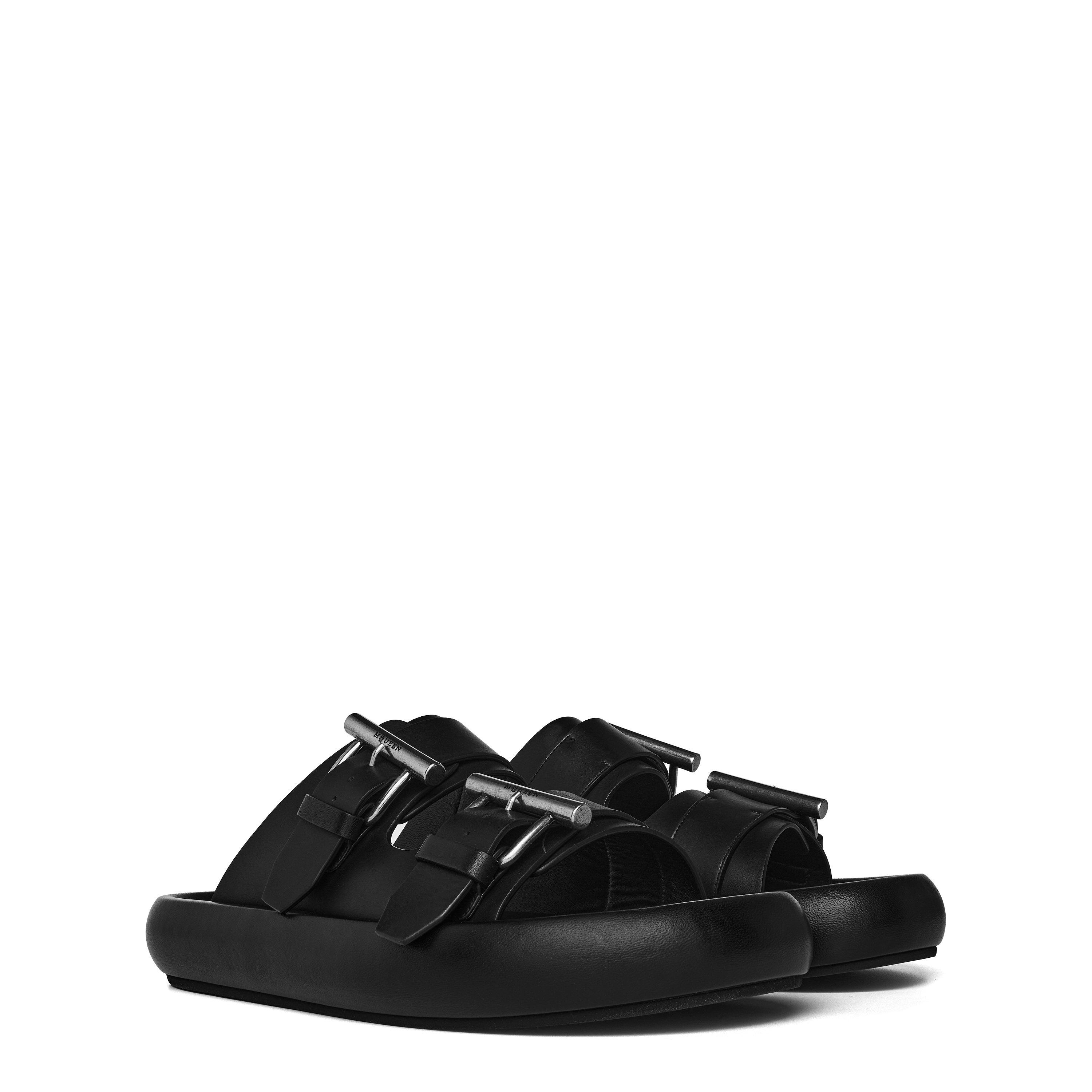 Black/Silver - Alexander McQueen - Leather Double Buckle Sandals - 3