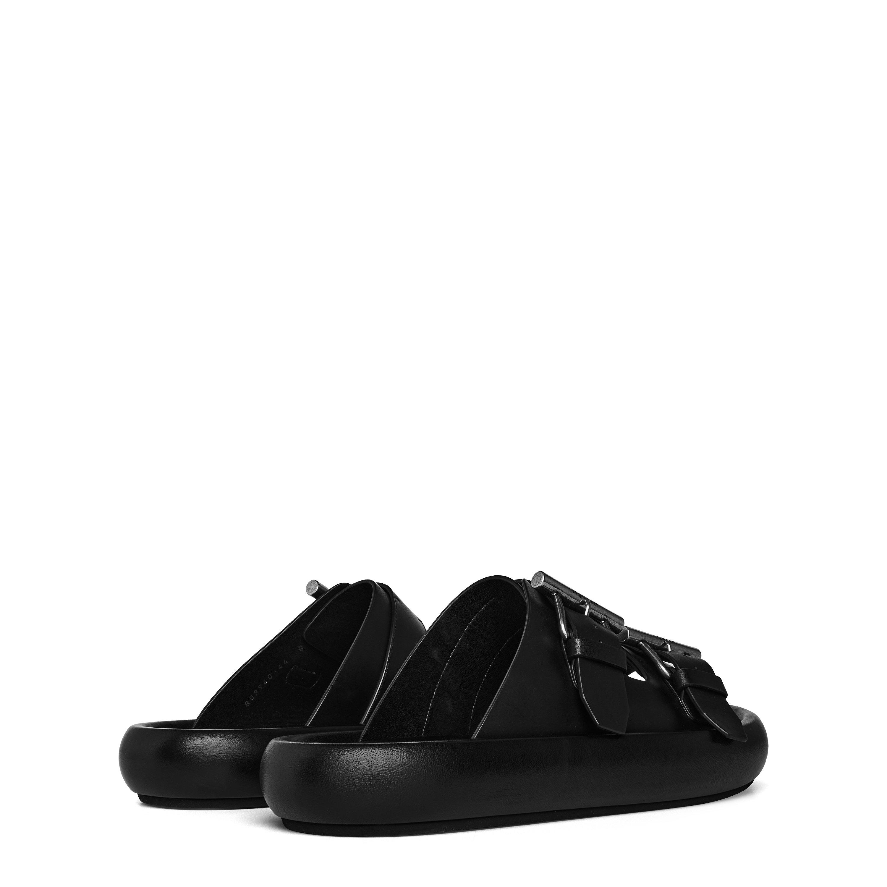 Black/Silver - Alexander McQueen - Leather Double Buckle Sandals - 4