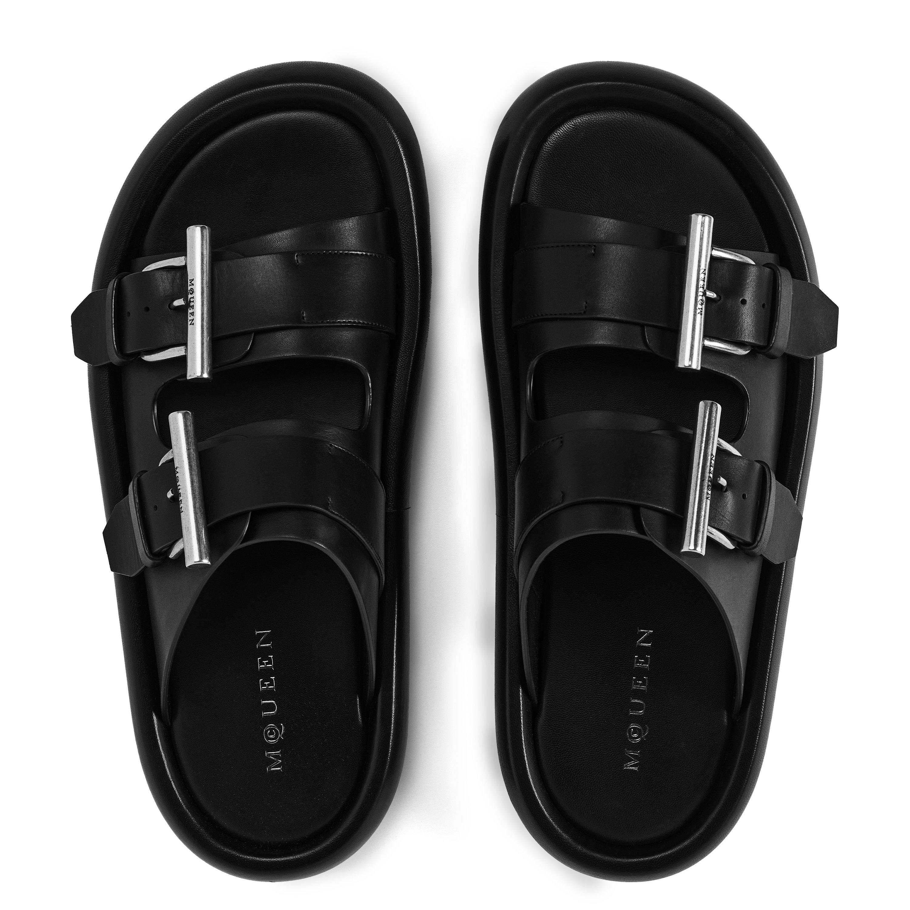 Black/Silver - Alexander McQueen - Leather Double Buckle Sandals - 5