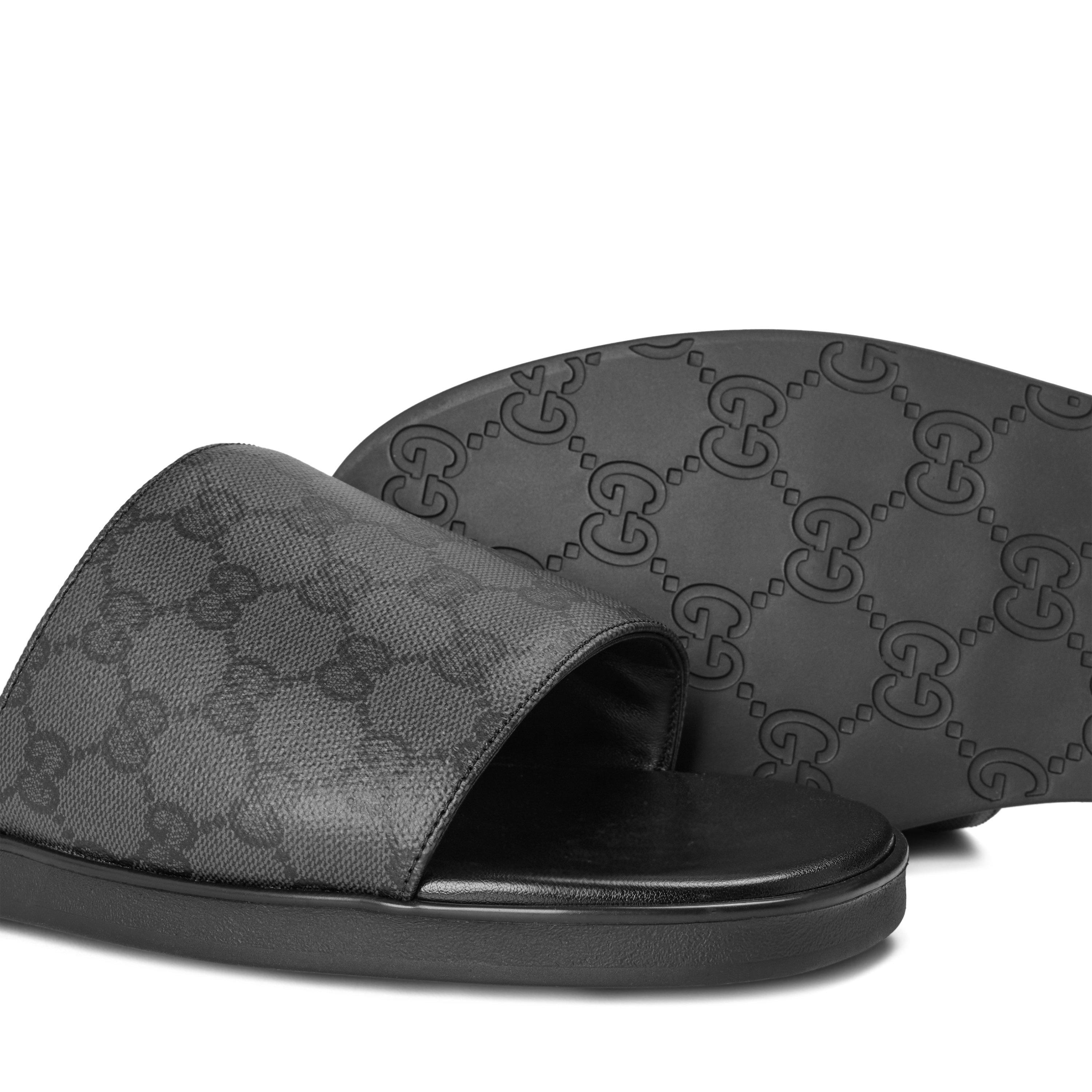 Black/Black - Gucci - Men's Charlie Slide Flat Sandals - 3