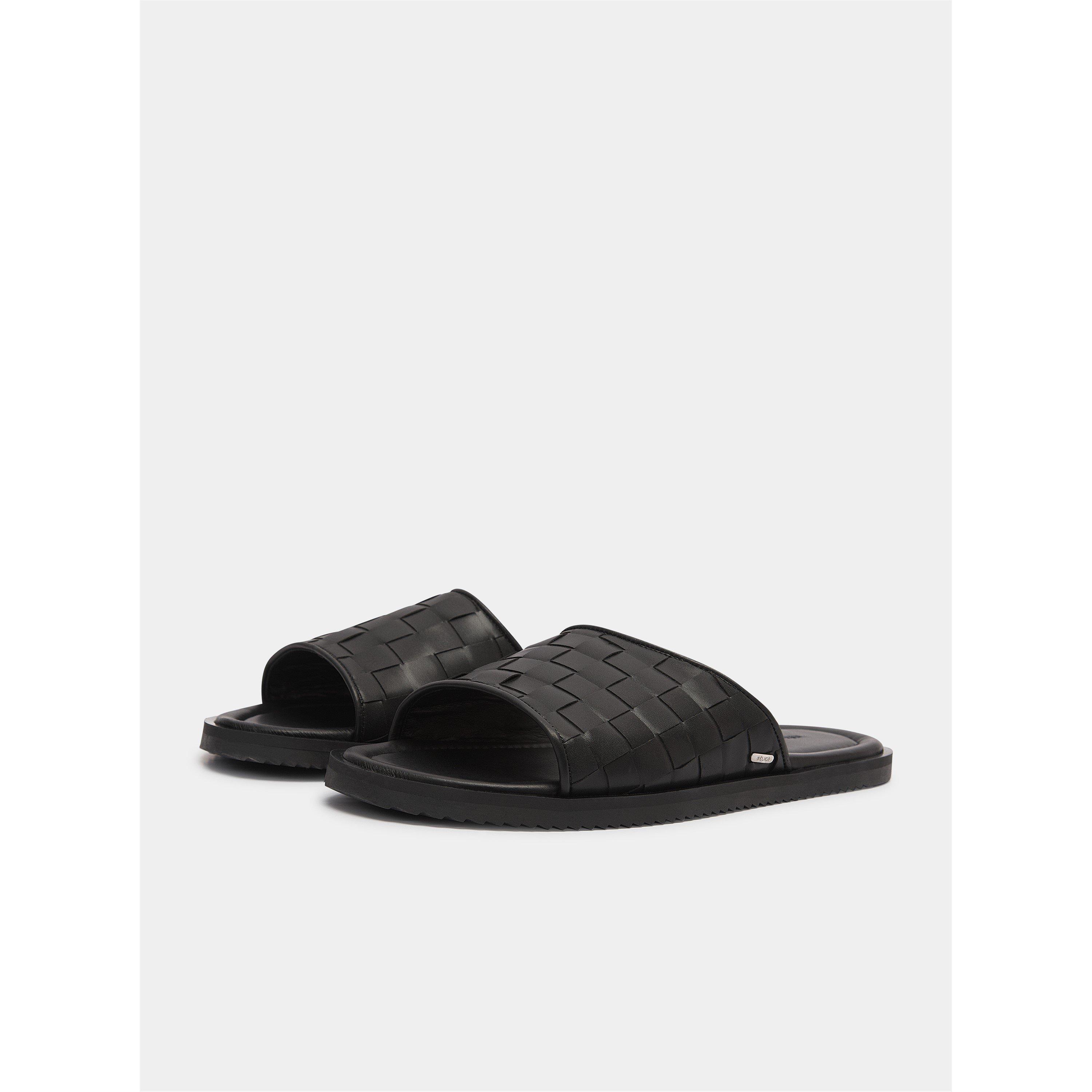 Black - BELIER - Men's Capri Leather Slider Sandals - 1