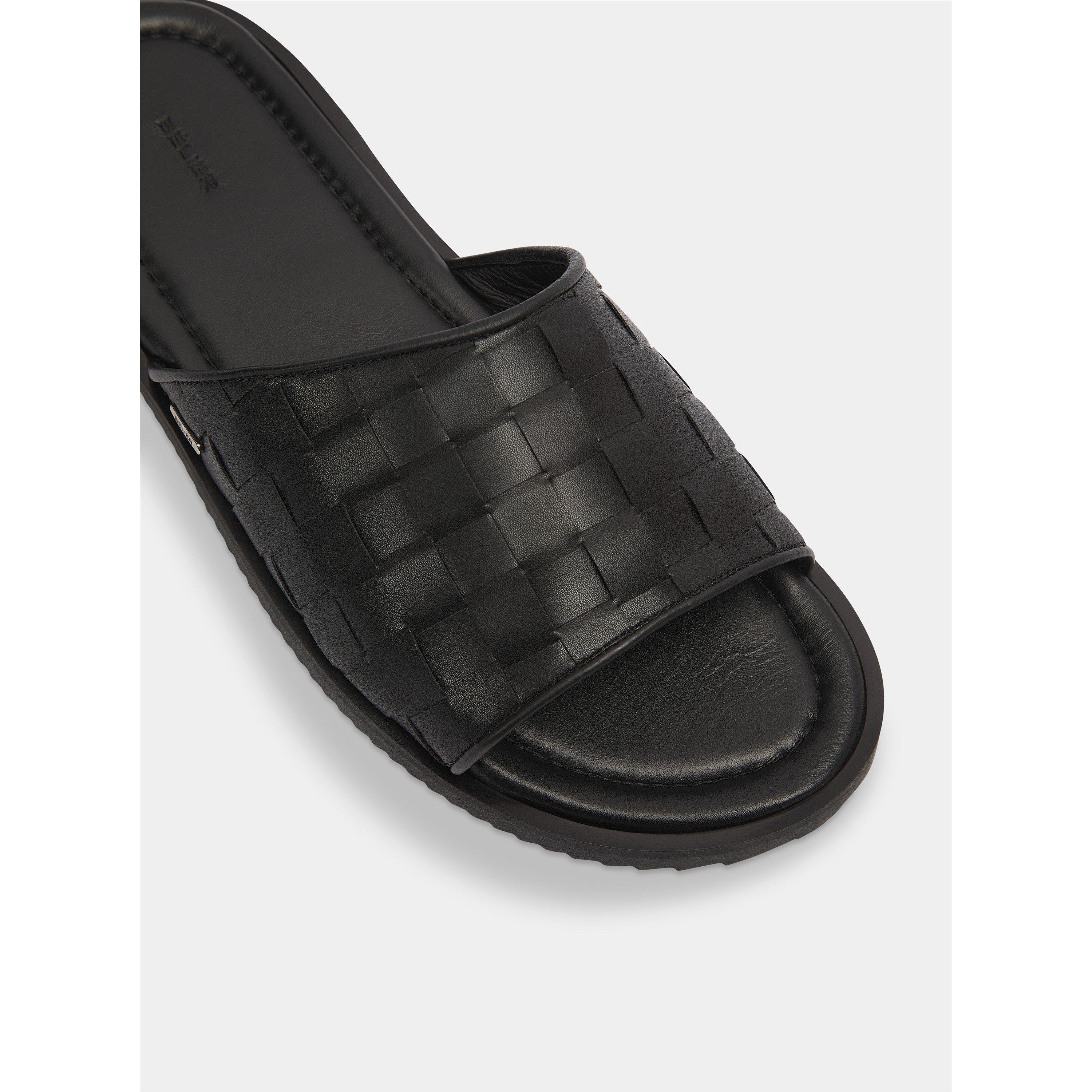 Black - BELIER - Men's Capri Leather Slider Sandals - 3
