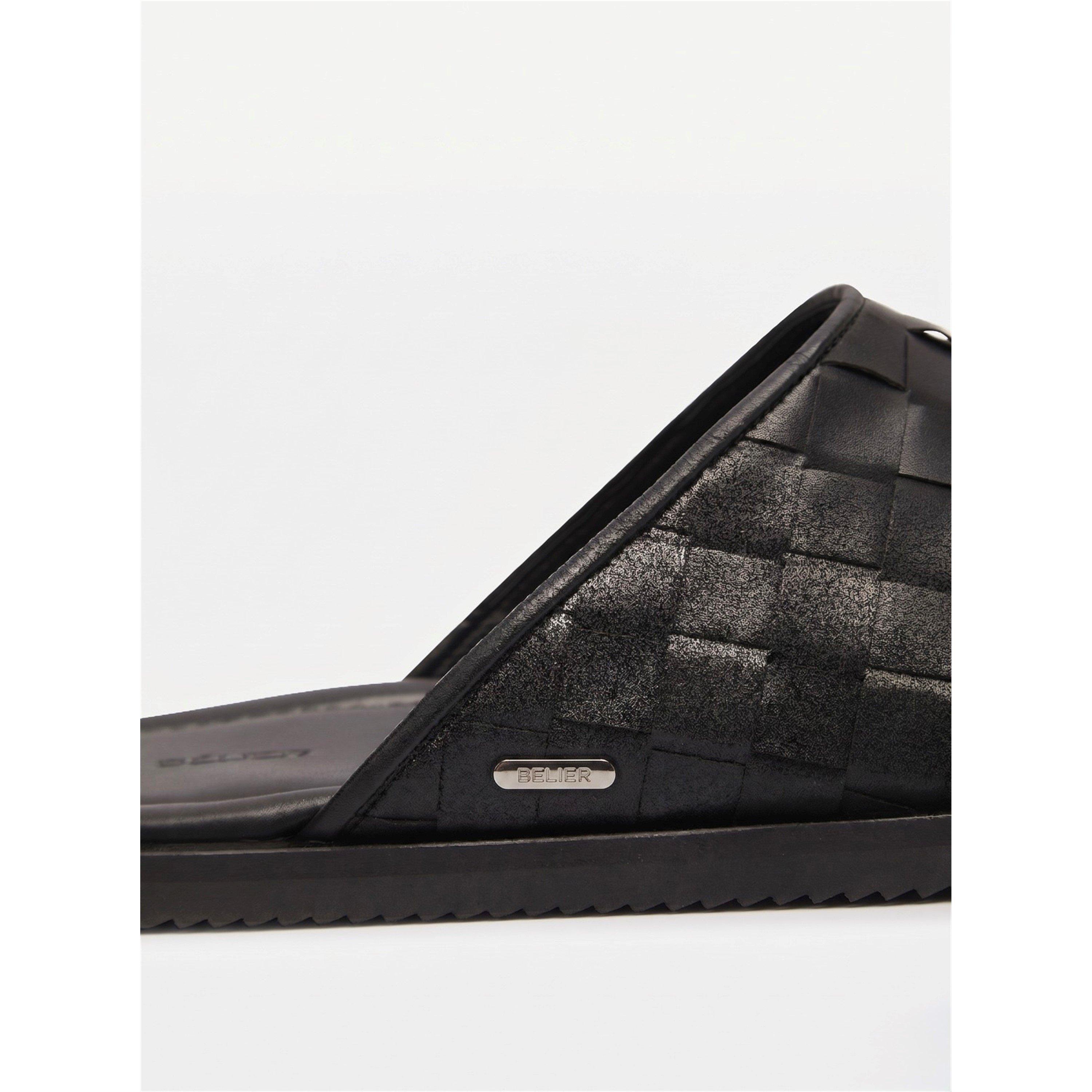 Black - BELIER - Men's Capri Leather Slider Sandals - 4