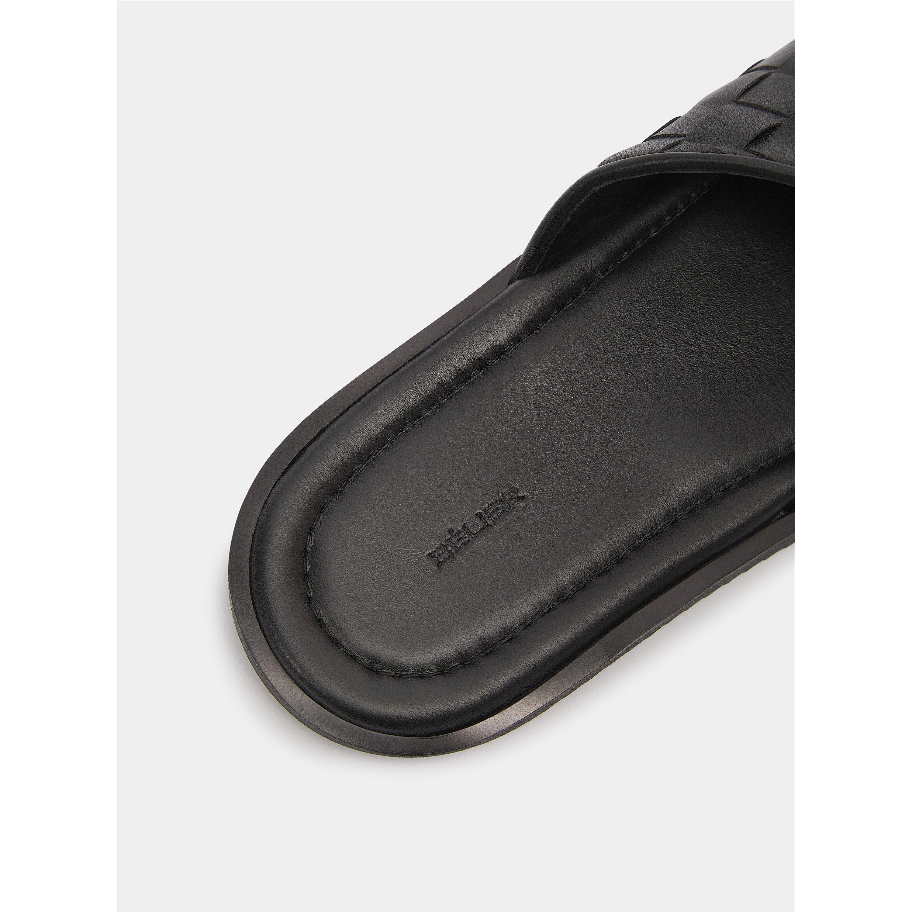 Black - BELIER - Men's Capri Leather Slider Sandals - 5