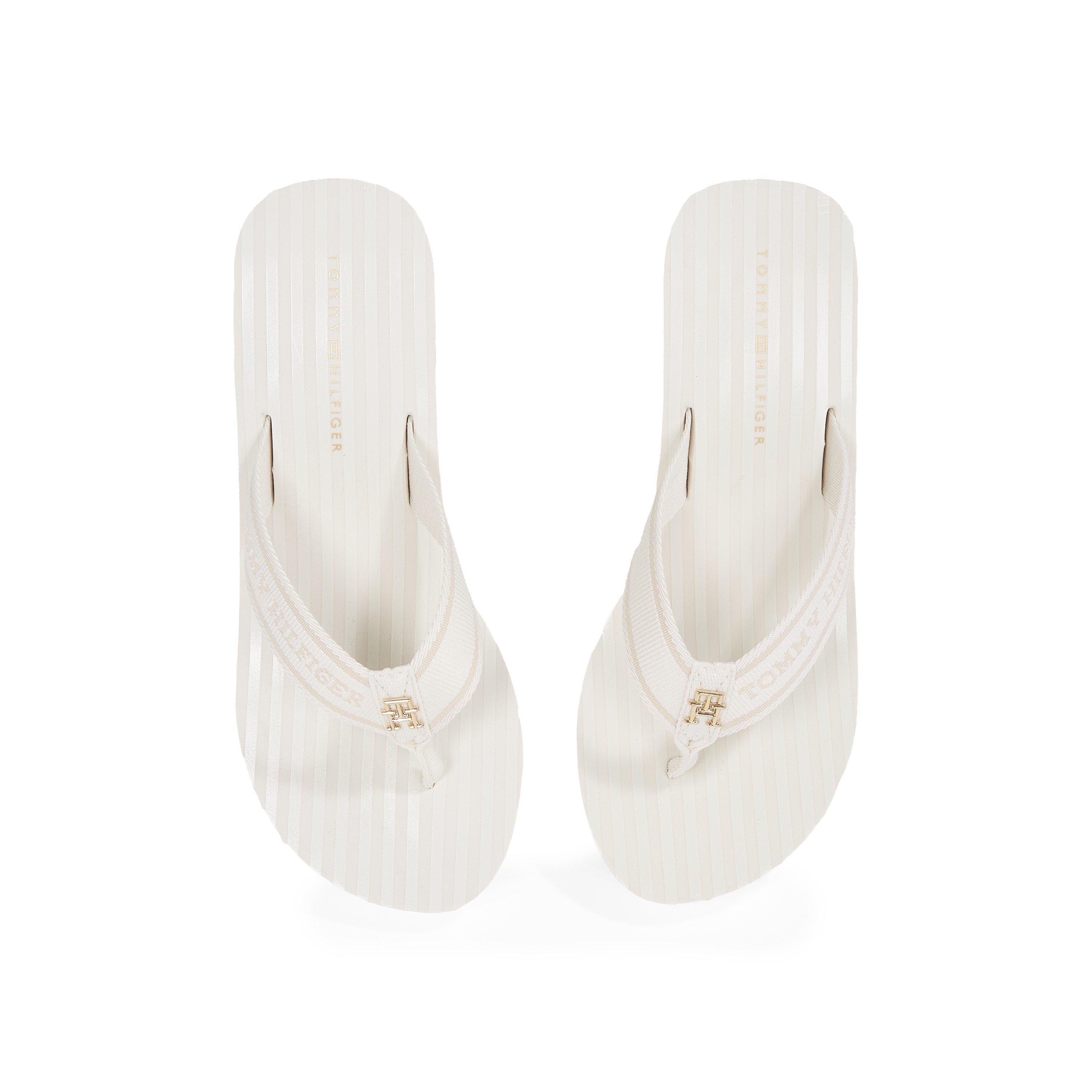 White - Tommy Hilfiger - Women's Striped Wedge Flip Flops - 5