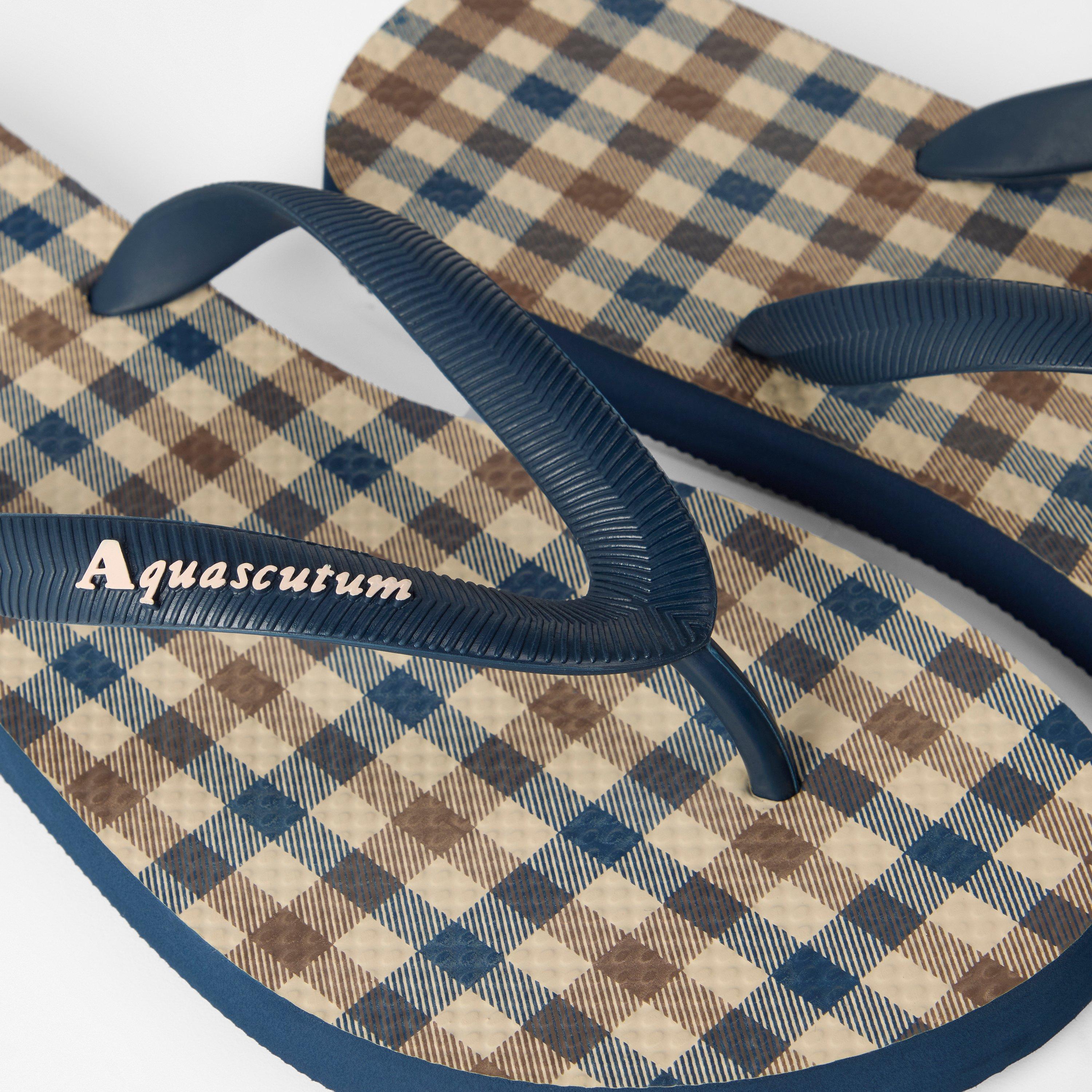 Navy - Aquascutum - Check Flip Flops - 4