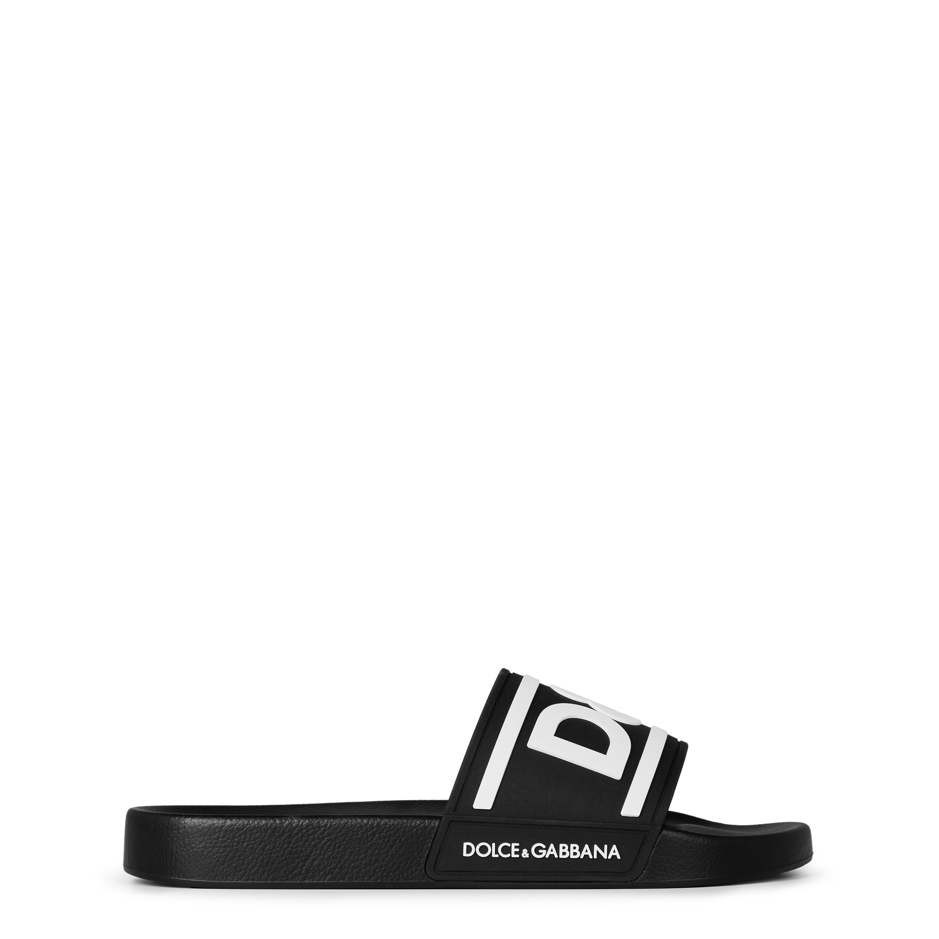 Dolce and Gabbana Men's Monogram Rubber Slides - Black/White - Size 10 (45)