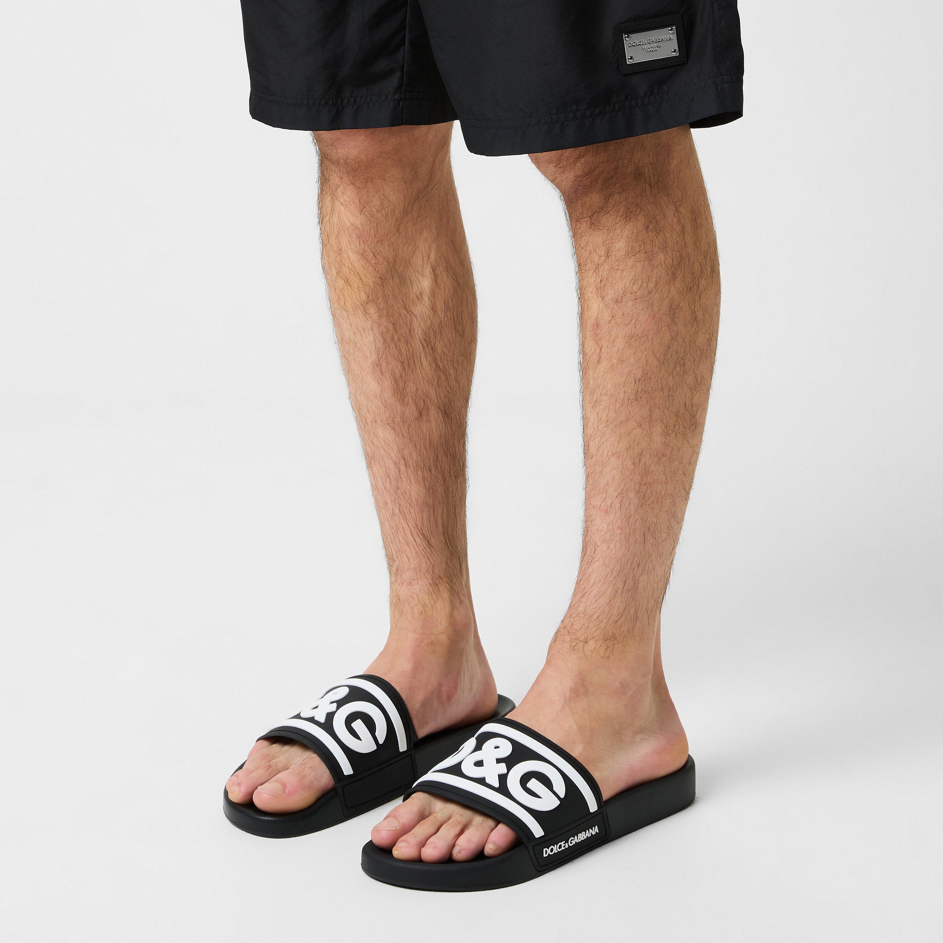 Black/White - Dolce and Gabbana - Men's Monogram Rubber Slides - 2
