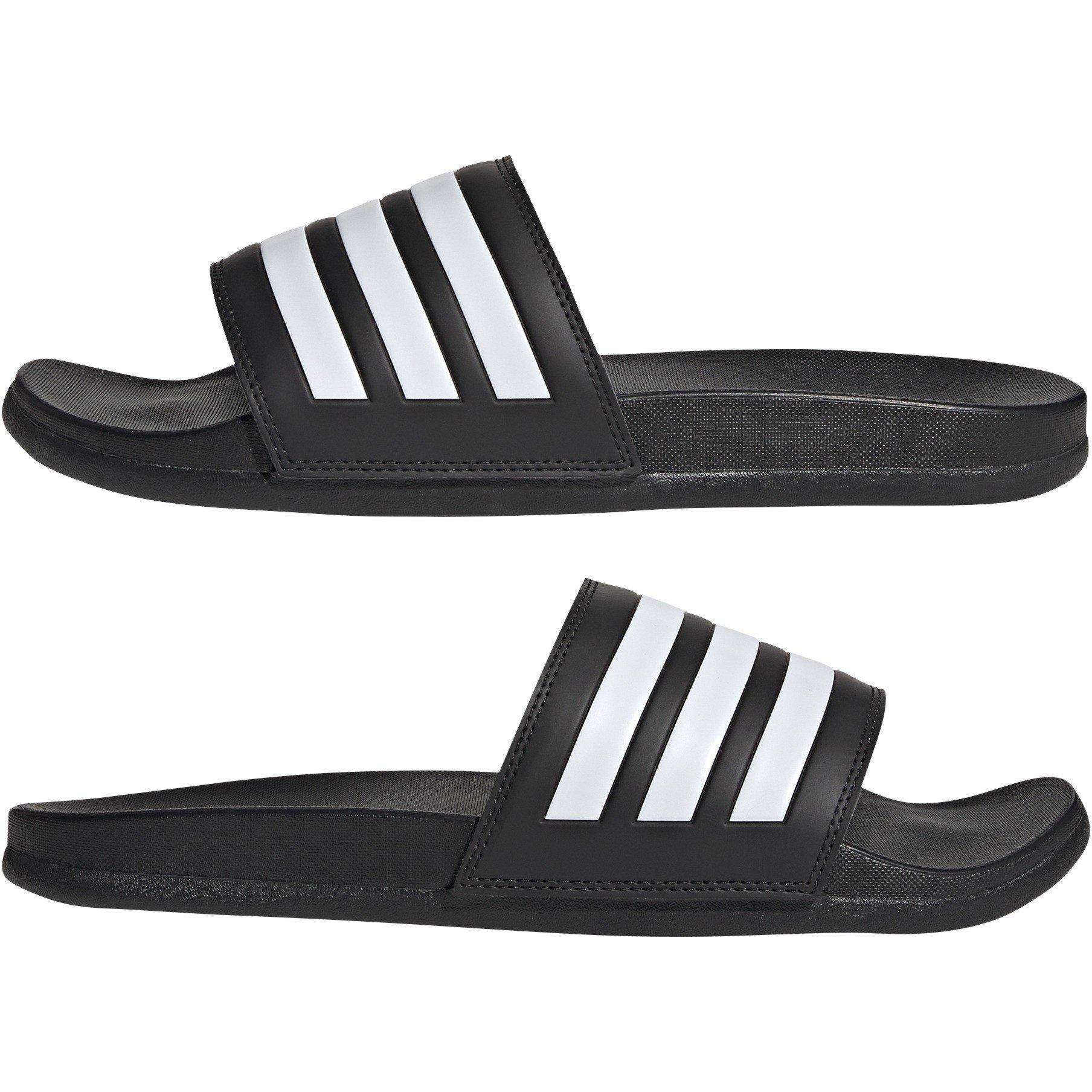 CBlk/Wht/CBlk - adidas - Adilette Comfort Mens Slide Sandals - 9
