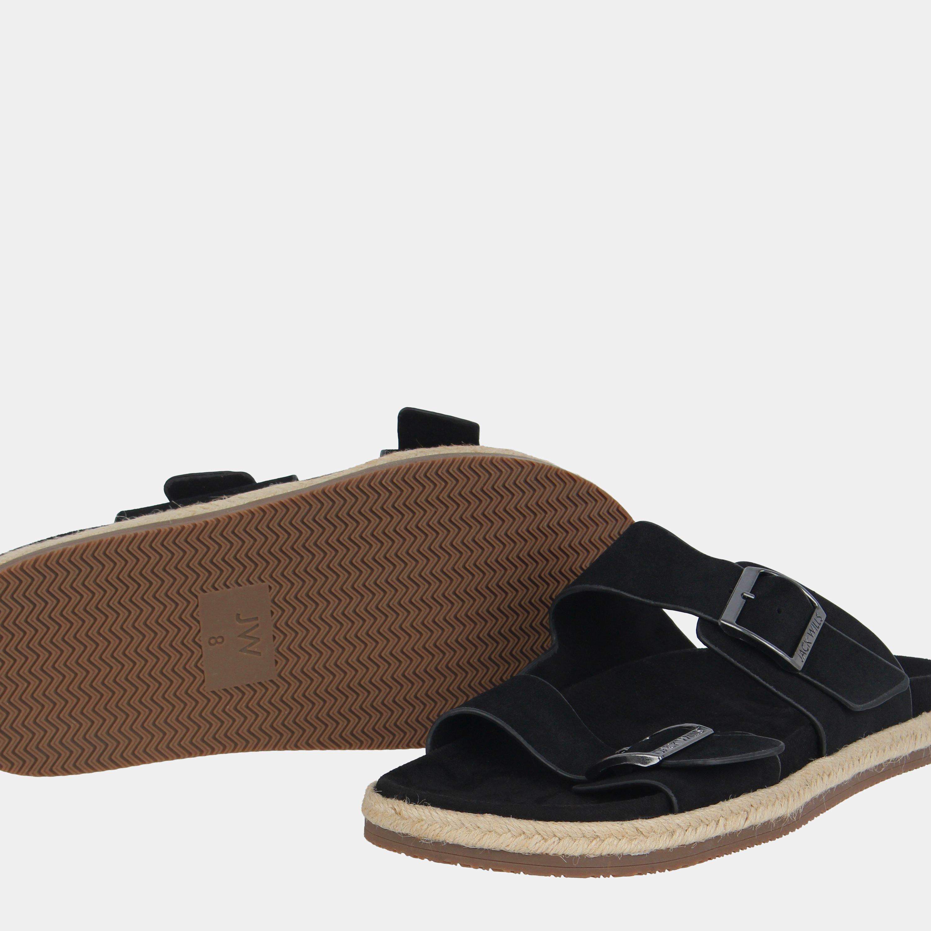 Zwart - Jack Wills - Men's Leather Slip On Flat Sandals - 3