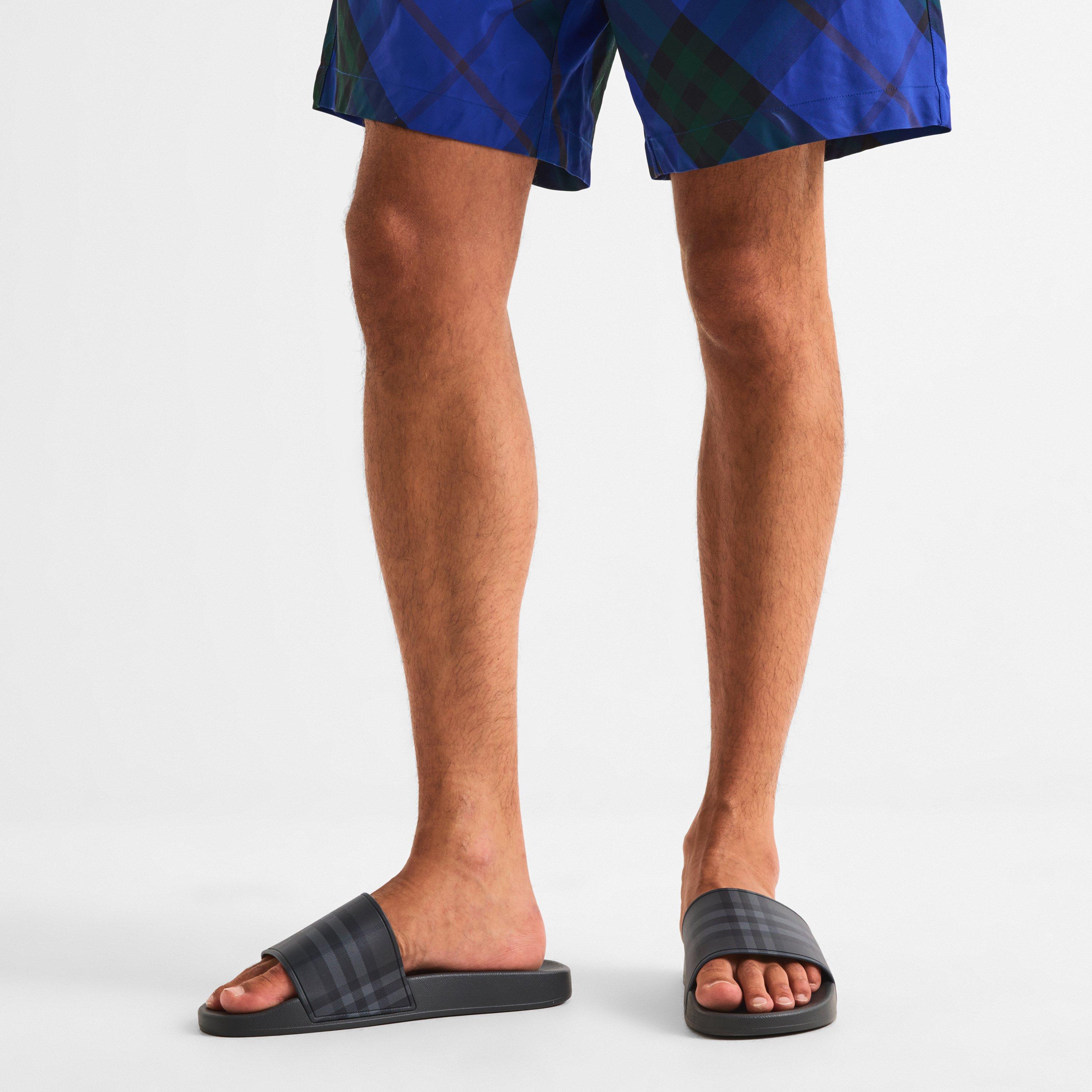 Lead Grey - Burberry - Mens Furley Check Slides - 3