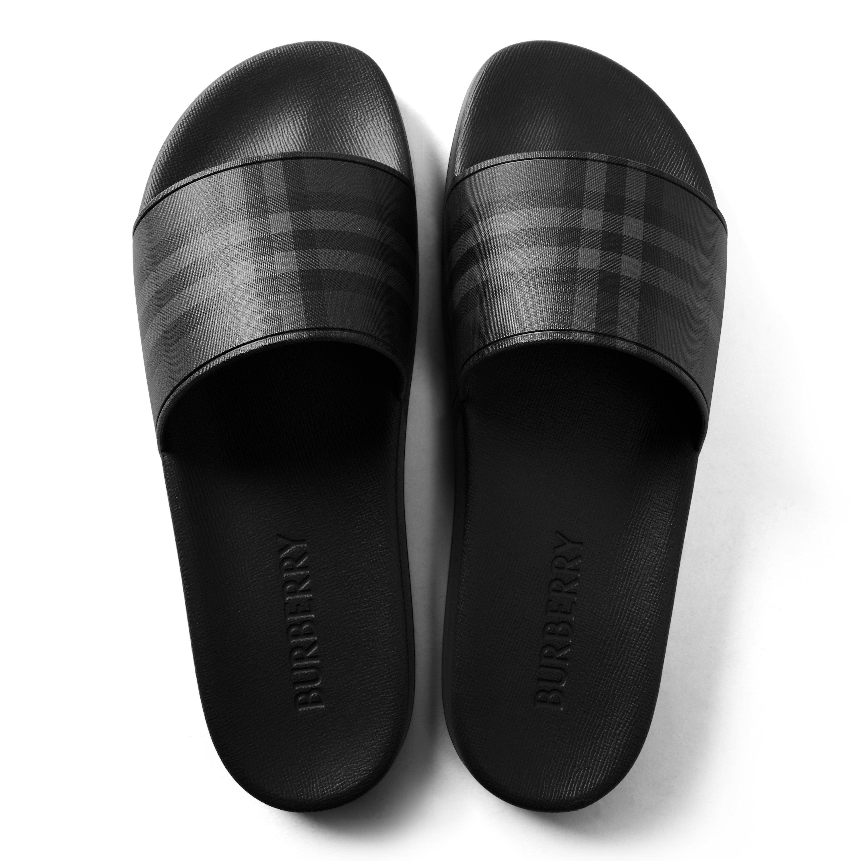 Lead Grey - Burberry - Mens Furley Check Slides - 5