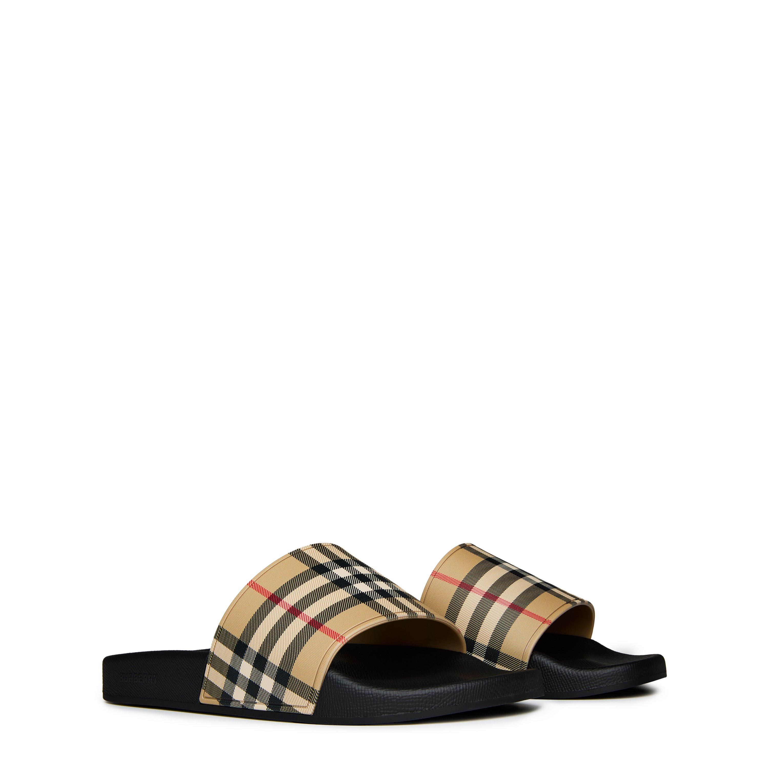 Archive Beige - Burberry - Men's Check Furley Logo Sliders - 4