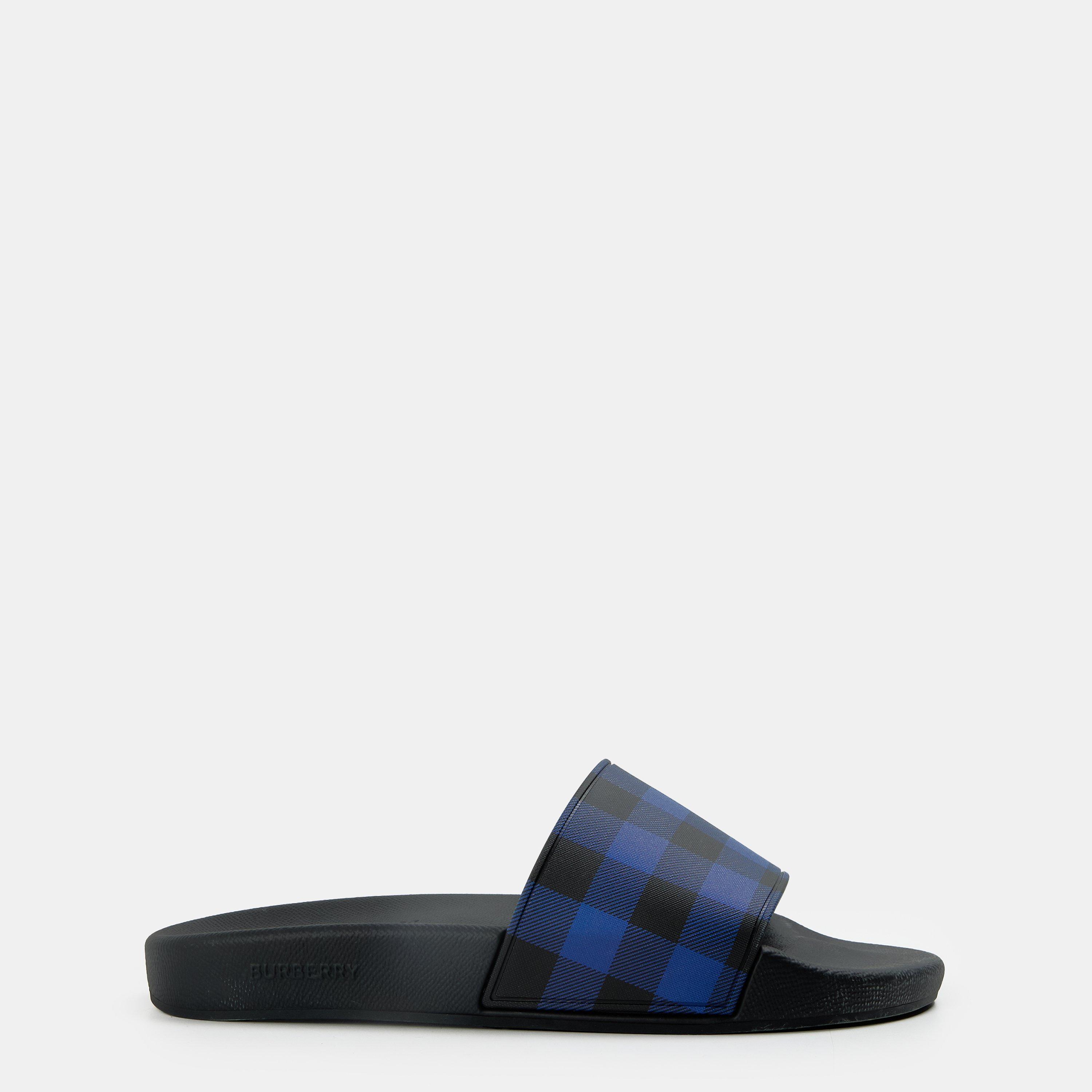 Burberry Mens Furley Check Slides - Cornflower Blue - Size 12 (47)