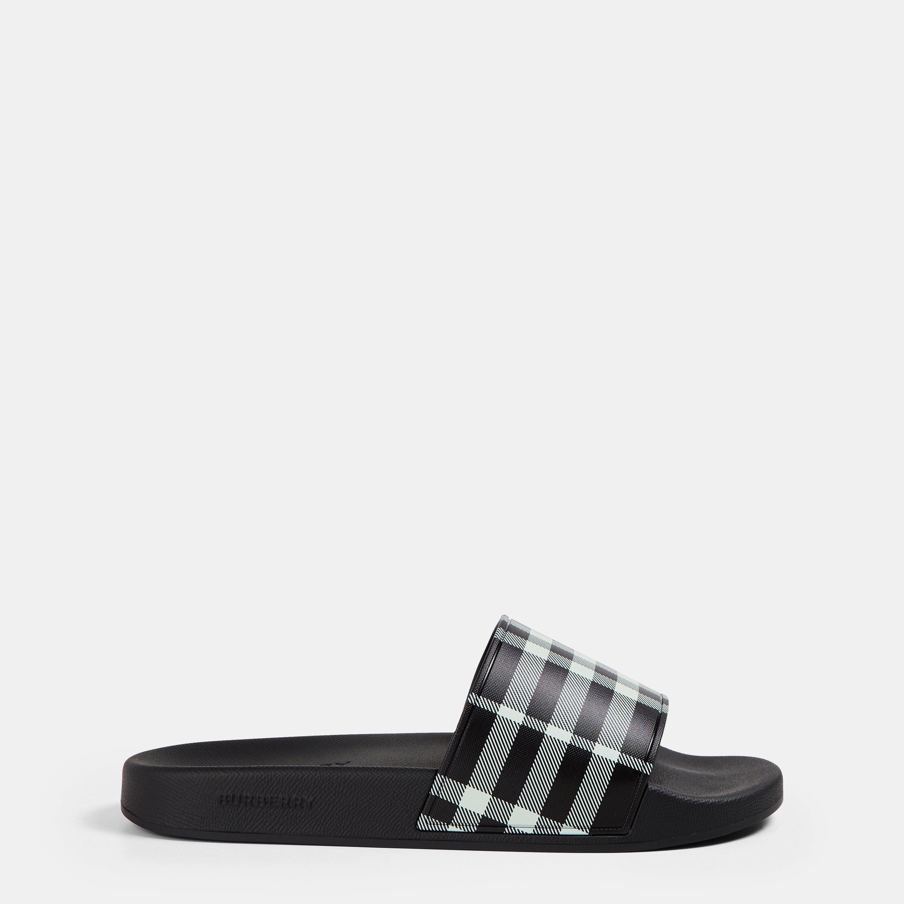 Burberry Mens Furley Check Slides - Black Calico - Size 8 (42)