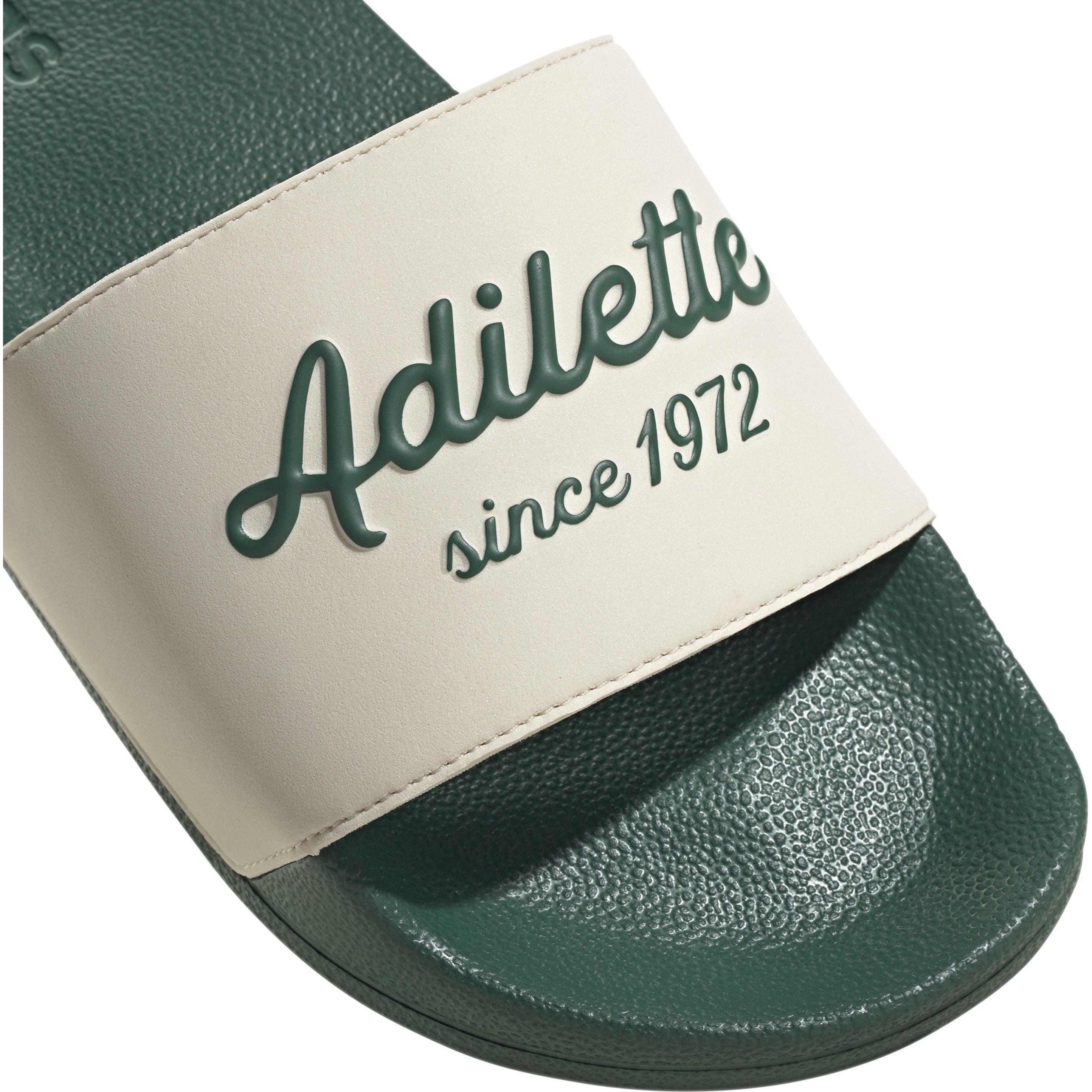 Blanco/Verde - adidas - Adults Adilette Shower Sliders - 7