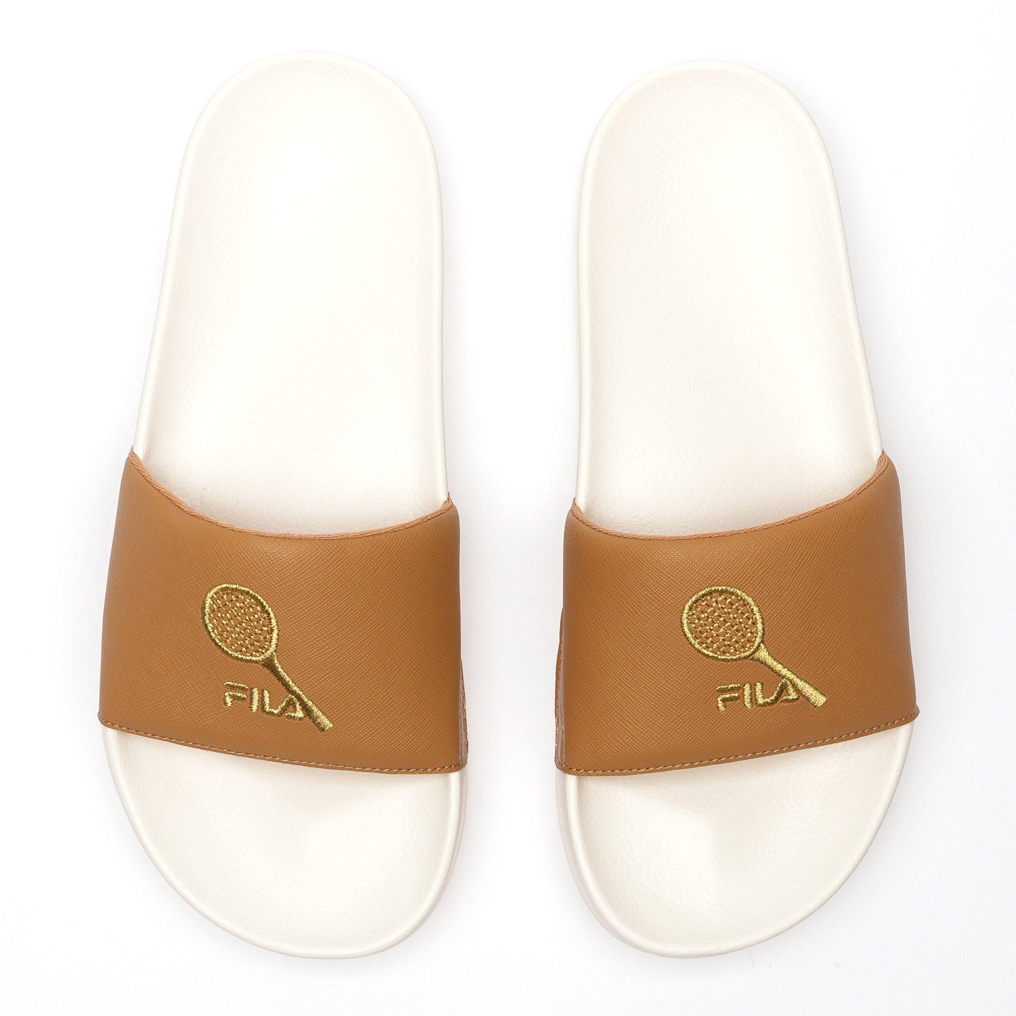 Wht/Brwn/Yellow - Fila - FILA Drifter OM Embroidered Adults Slide Sandals - 3