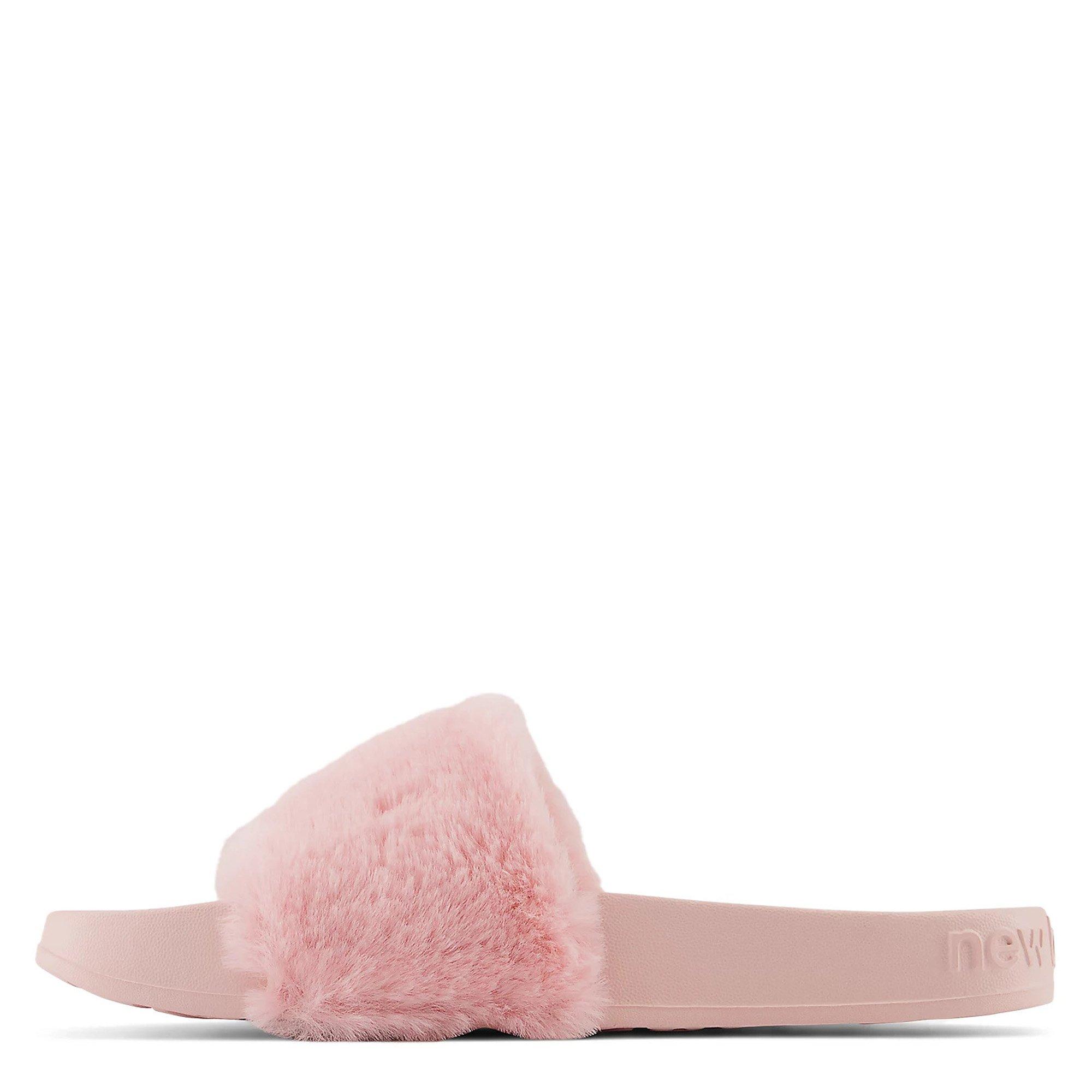 Pink furry flip online flops