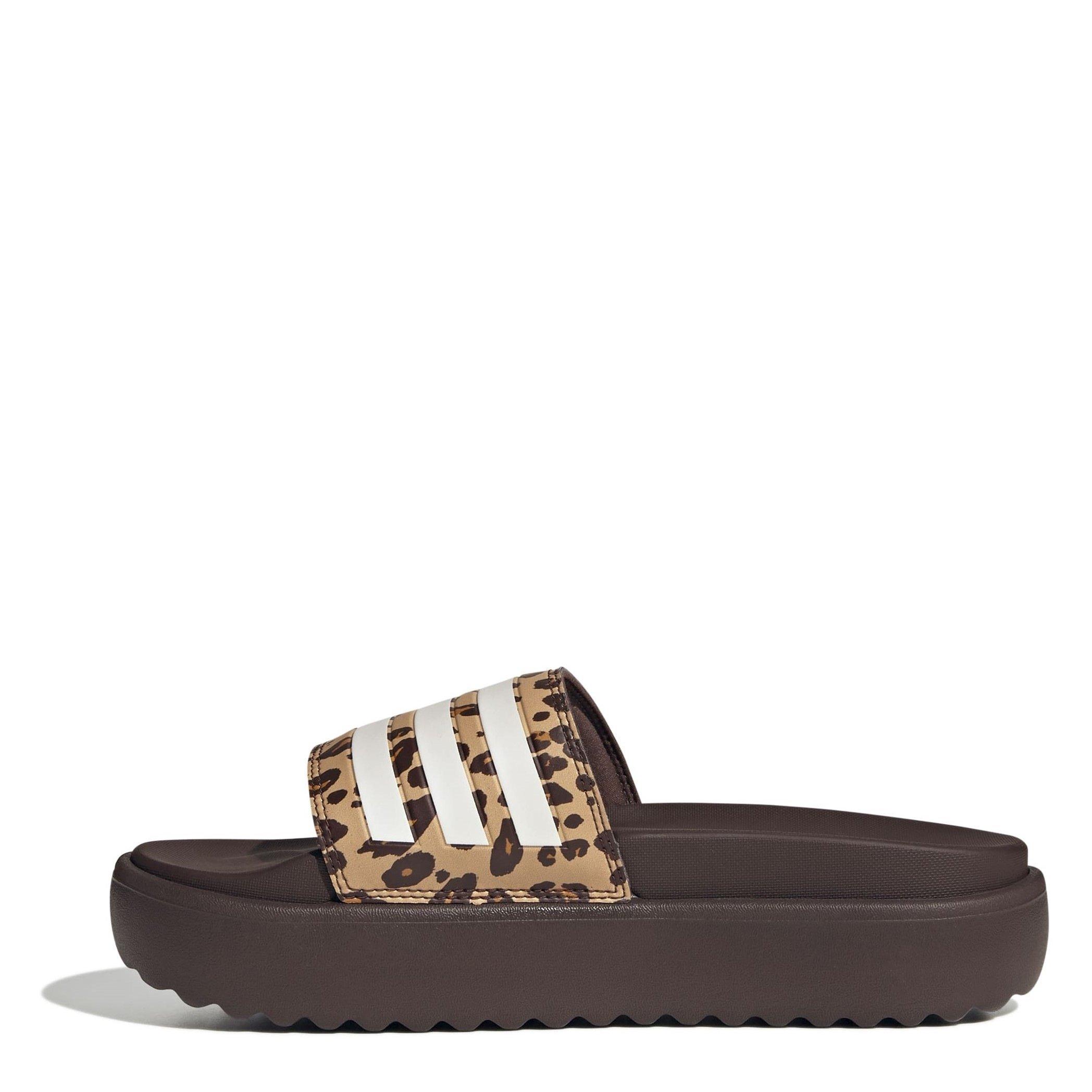 Brwn/Wht/Beige - adidas - Adilette Platform Sliders Womens - 2