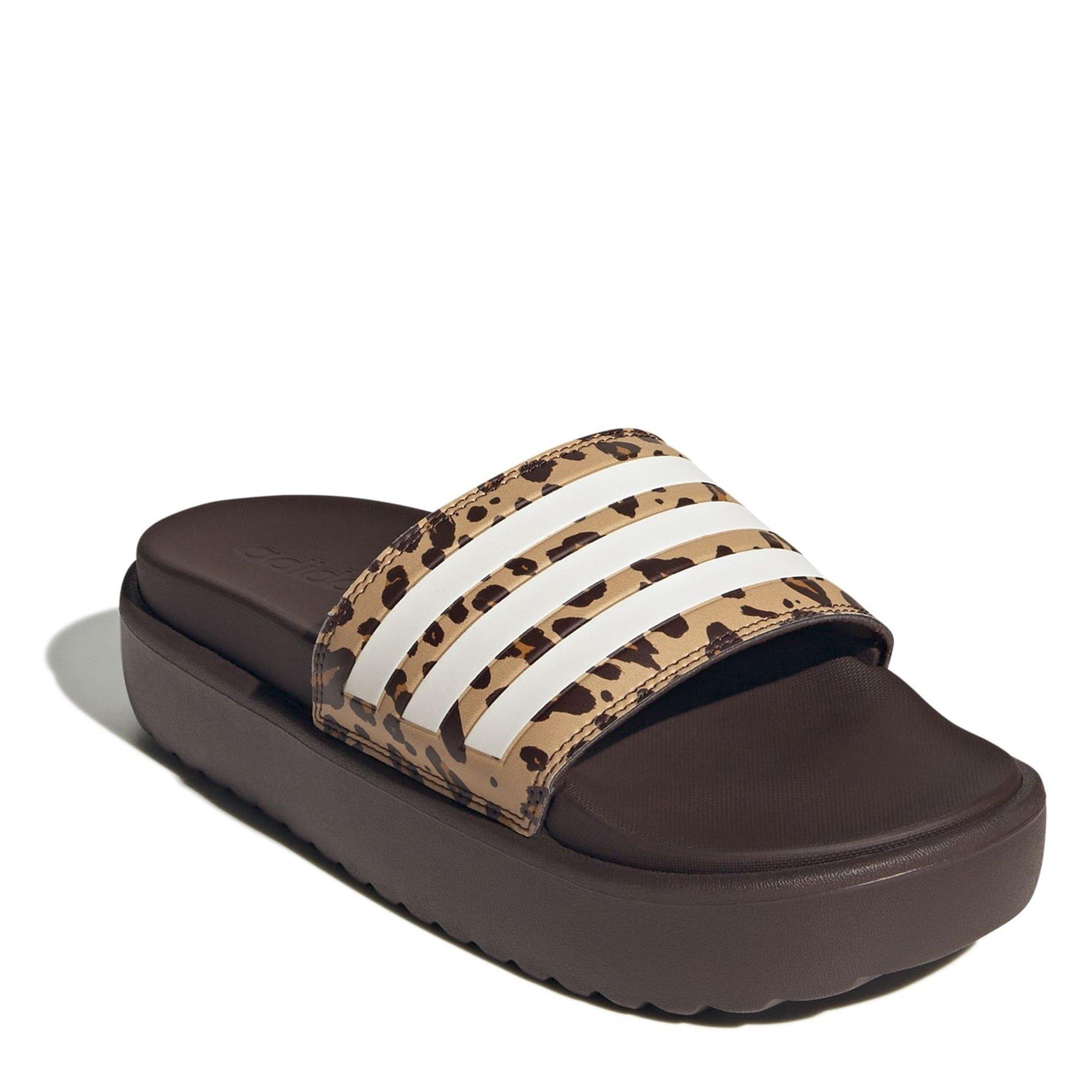 Brwn/Wht/Beige - adidas - Adilette Platform Sliders Womens - 3