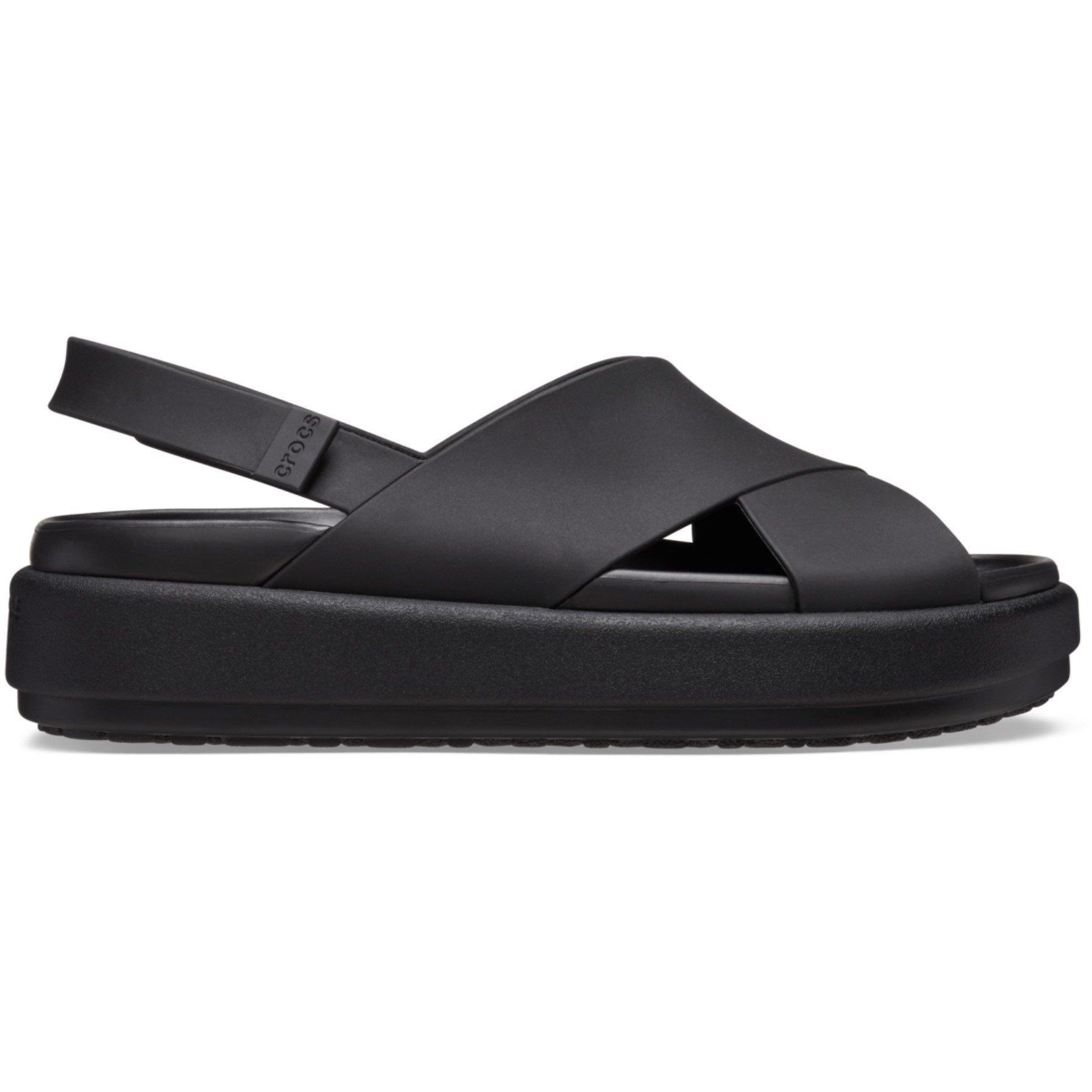 Black/Black - Crocs - Brooklyn Lux Cross Strap Pool Slider - 1