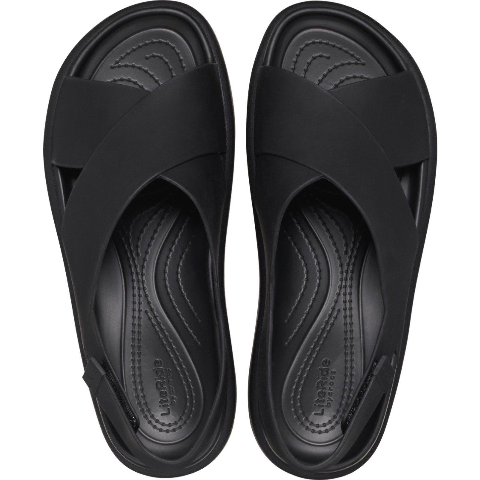 Black/Black - Crocs - Brooklyn Lux Cross Strap Pool Slider - 3