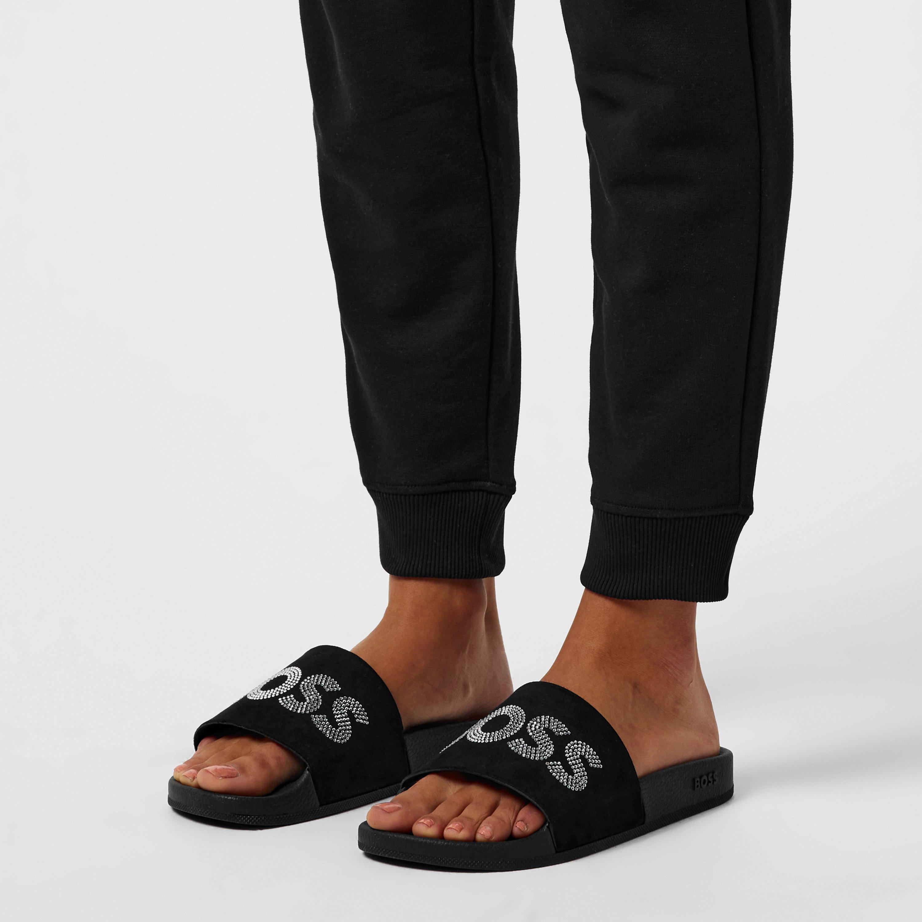 Black - Boss - Women's Diamante Pool Shoes Sandals - 2