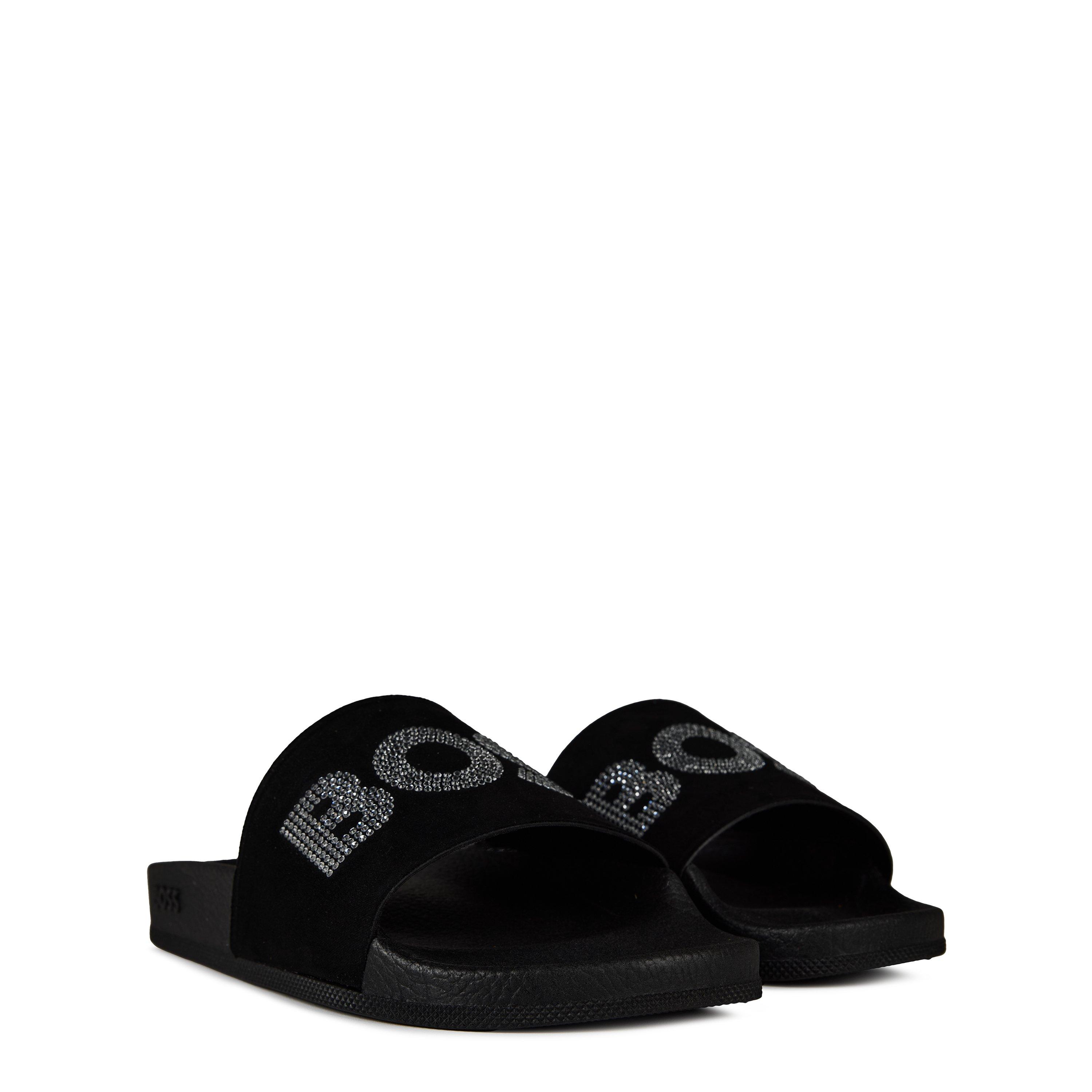 Black - Boss - Women's Diamante Pool Shoes Sandals - 4