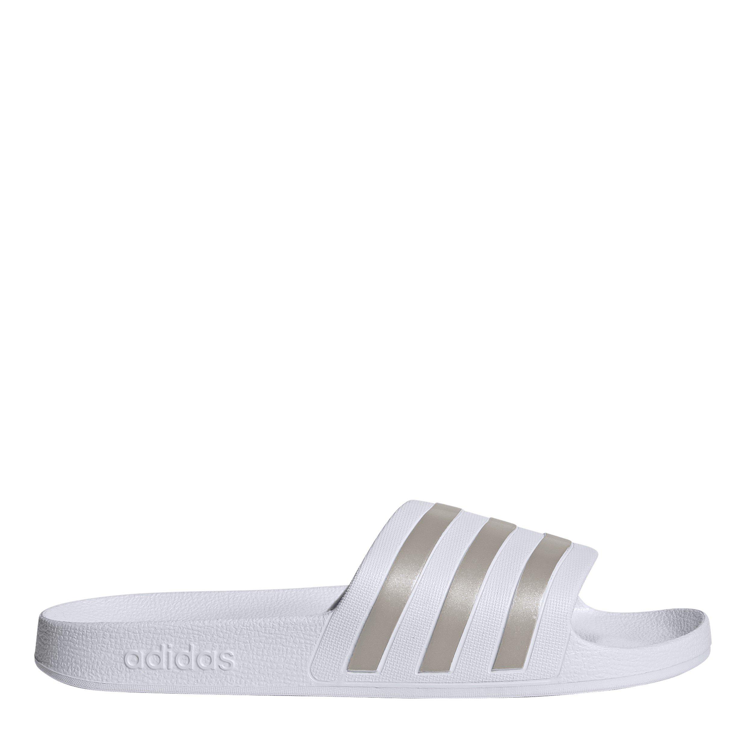 Adidas Women's Adilette Aqua Slide - White/Metalic - 7 (40.7)