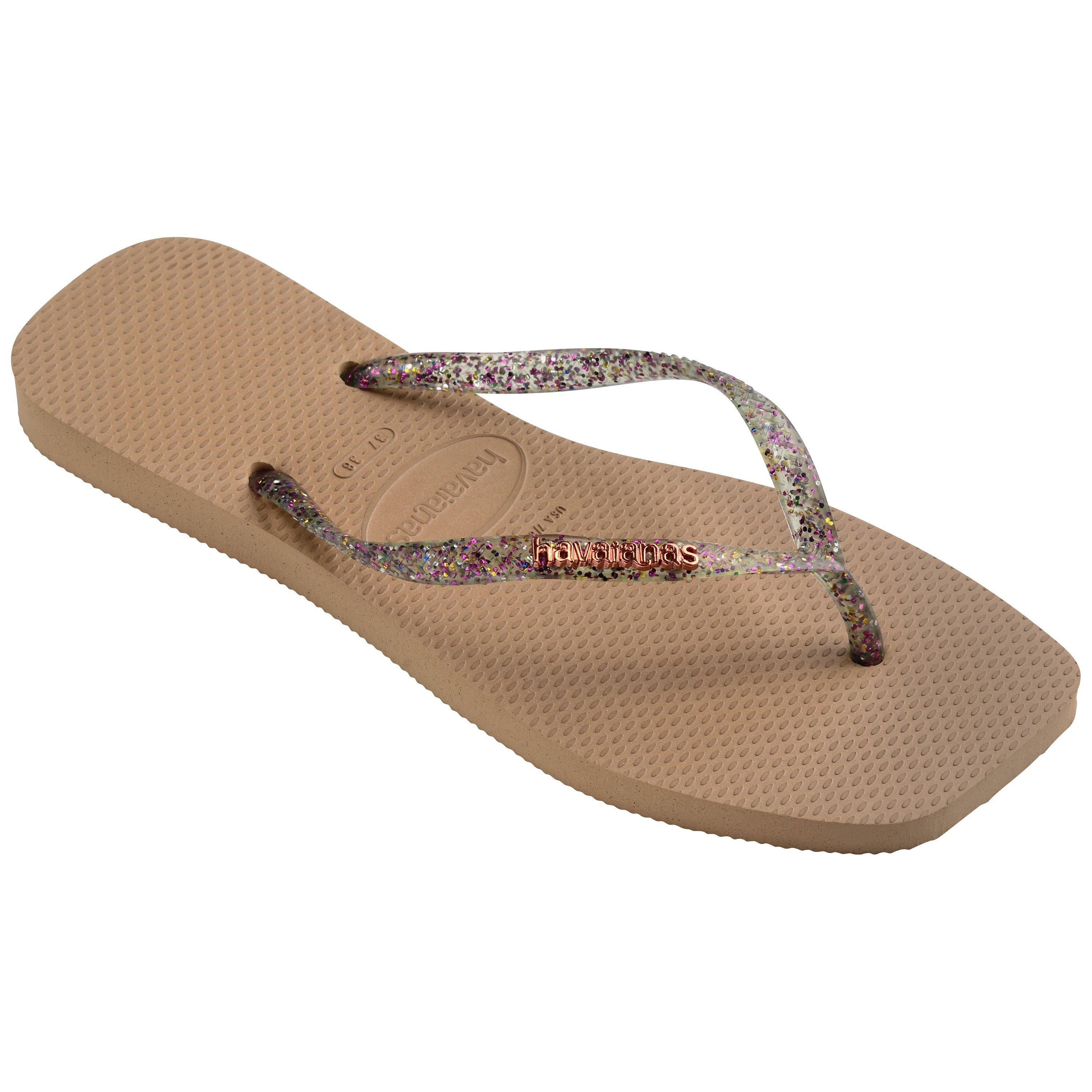 Beige - Havaianas - Hav. Square Logo Metallic Rose Gold Flip Flops Womens - 2